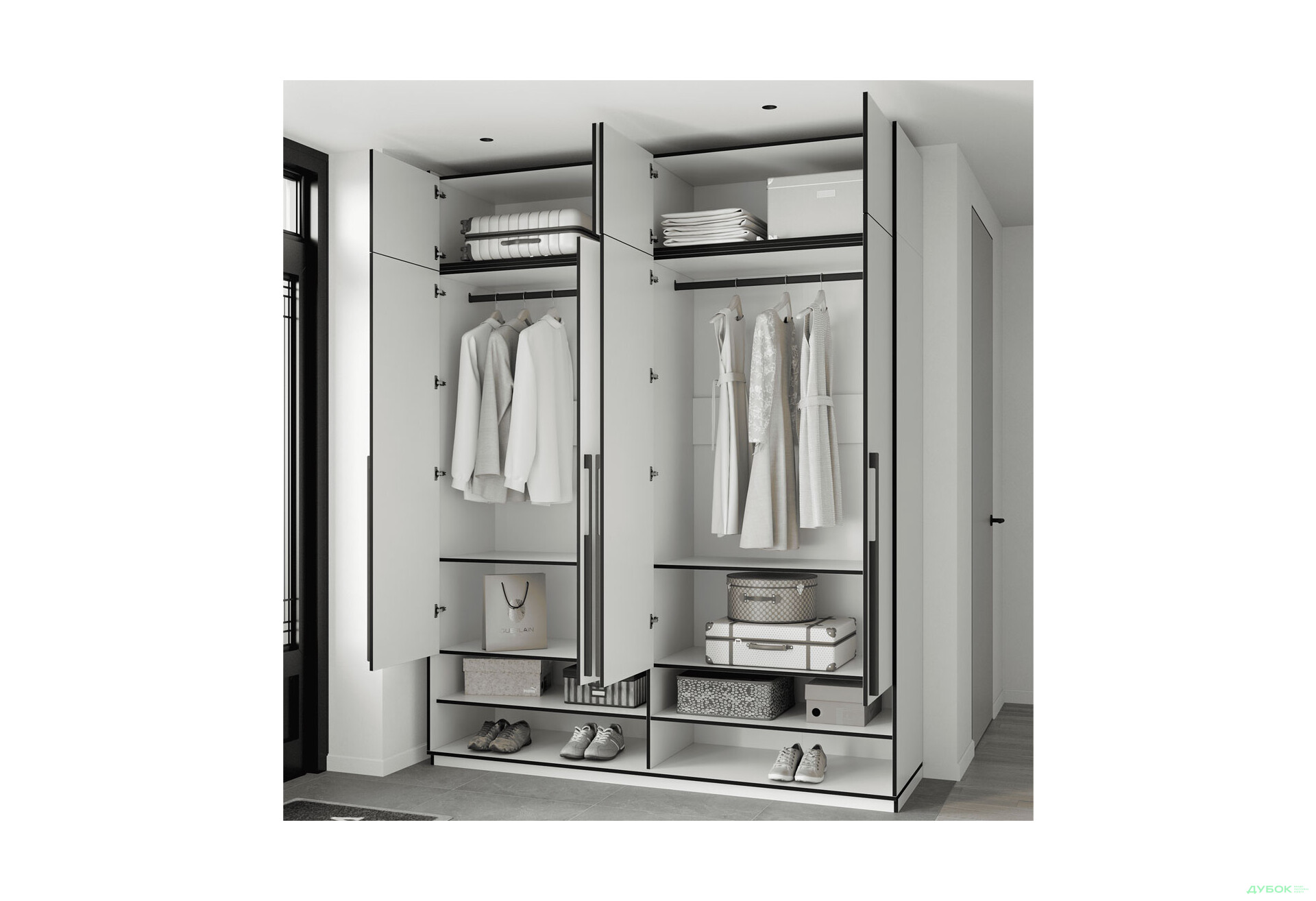 Шафа Moreli Ramo / Рамо R-0008 4-дверна зі штангами, полицями та антресоллю 196,8 см, біла - Зображення 3 Зображення 3 - Шафа Moreli Ramo / Рамо R-0008 4-дверна зі штангами, полицями та антресоллю 196,8 см, біла