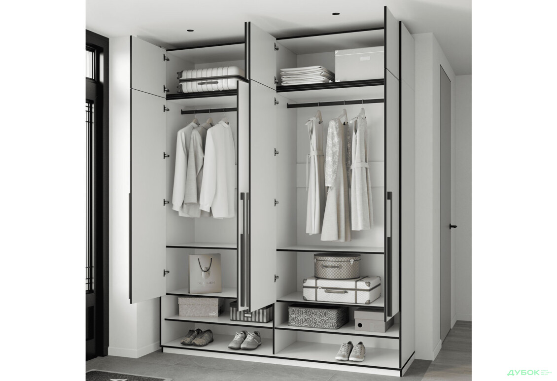 Шафа Moreli Ramo / Рамо R-0008 4-дверна зі штангами, полицями та антресоллю 196,8 см, біла - Зображення 3 Зображення 3 - Шафа Moreli Ramo / Рамо R-0008 4-дверна зі штангами, полицями та антресоллю 196,8 см, біла