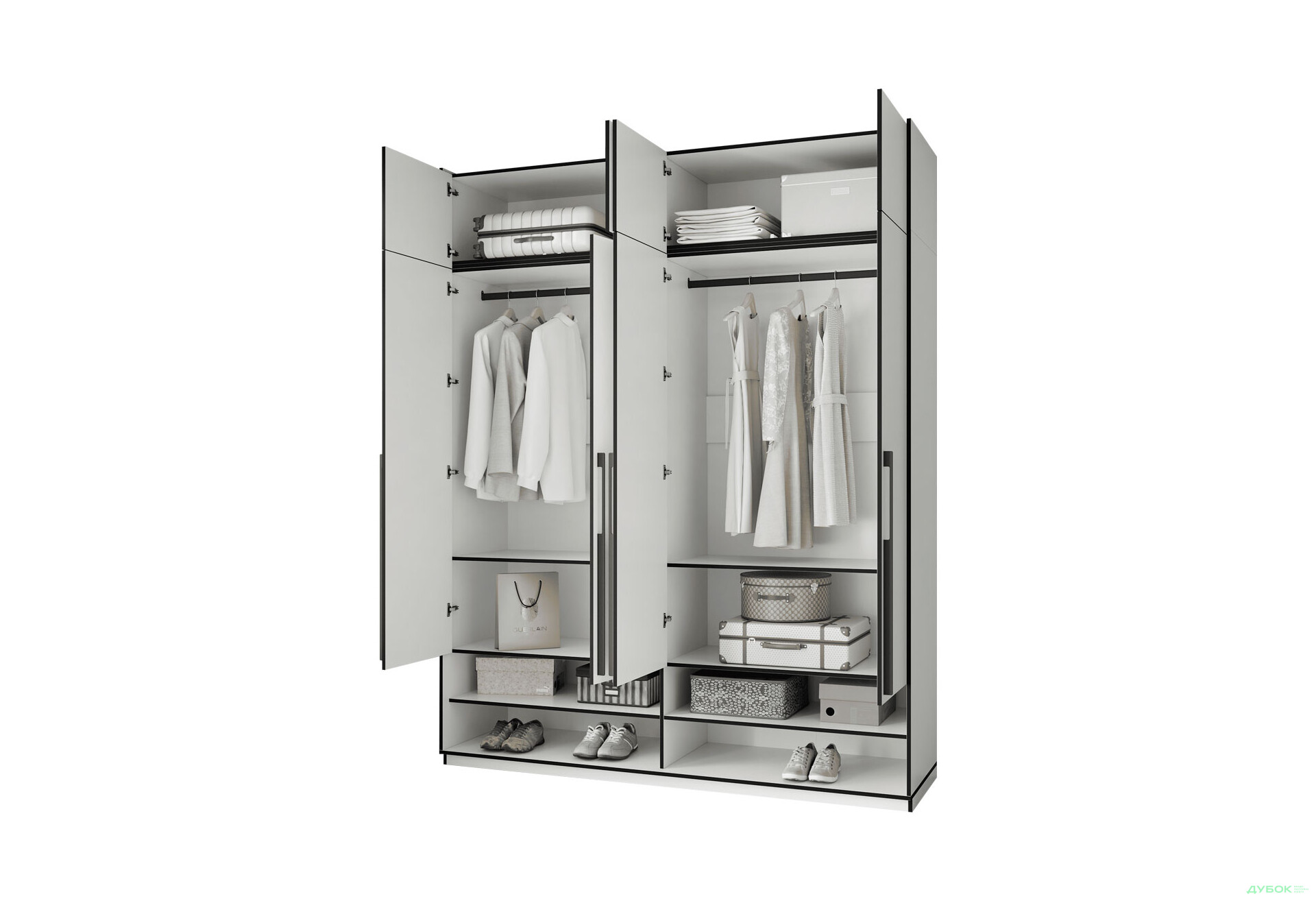 Шафа Moreli Ramo / Рамо R-0008 4-дверна зі штангами, полицями та антресоллю 196,8 см, біла - Зображення 5 Зображення 5 - Шафа Moreli Ramo / Рамо R-0008 4-дверна зі штангами, полицями та антресоллю 196,8 см, біла