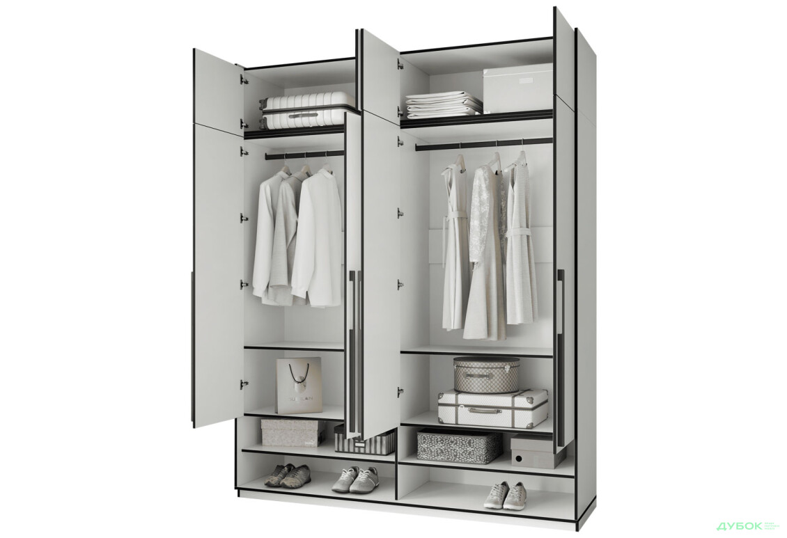 Шафа Moreli Ramo / Рамо R-0008 4-дверна зі штангами, полицями та антресоллю 196,8 см, біла - Зображення 5 Зображення 5 - Шафа Moreli Ramo / Рамо R-0008 4-дверна зі штангами, полицями та антресоллю 196,8 см, біла