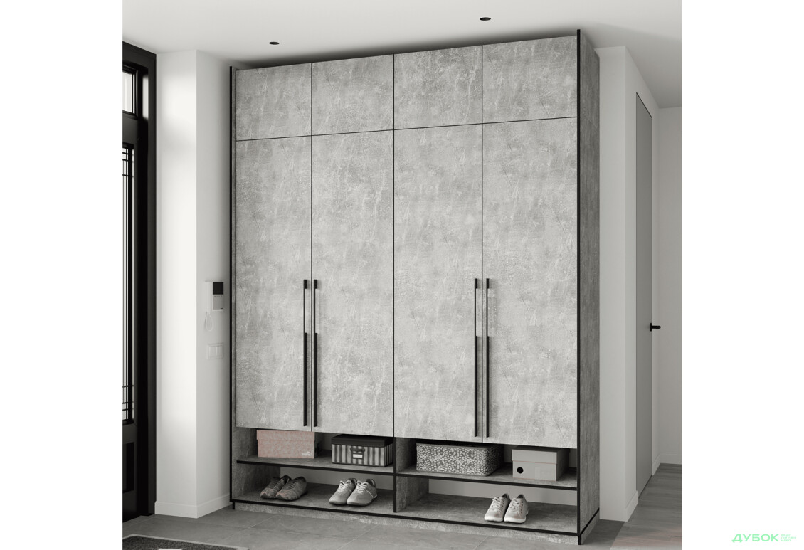 Шафа Moreli Ramo / Рамо R-0008 4-дверна зі штангами, полицями та антресоллю 196,8 см, бетон - Зображення 2 Зображення 2 - Шафа Moreli Ramo / Рамо R-0008 4-дверна зі штангами, полицями та антресоллю 196,8 см, бетон