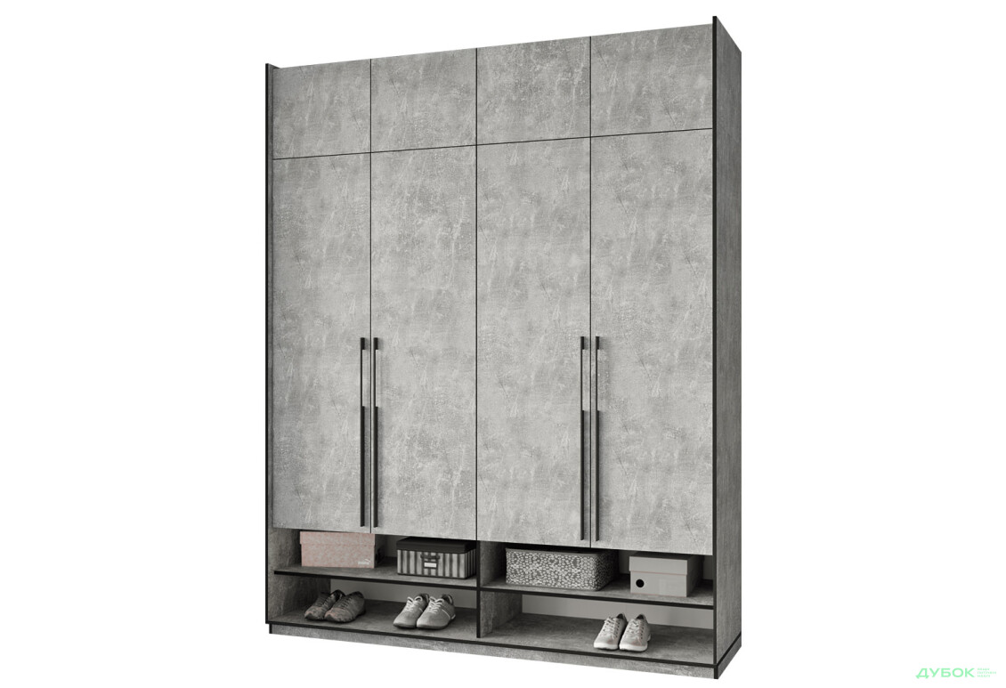 Шафа Moreli Ramo / Рамо R-0008 4-дверна зі штангами, полицями та антресоллю 196,8 см, бетон - Зображення 1 Зображення 1 - Шафа Moreli Ramo / Рамо R-0008 4-дверна зі штангами, полицями та антресоллю 196,8 см, бетон