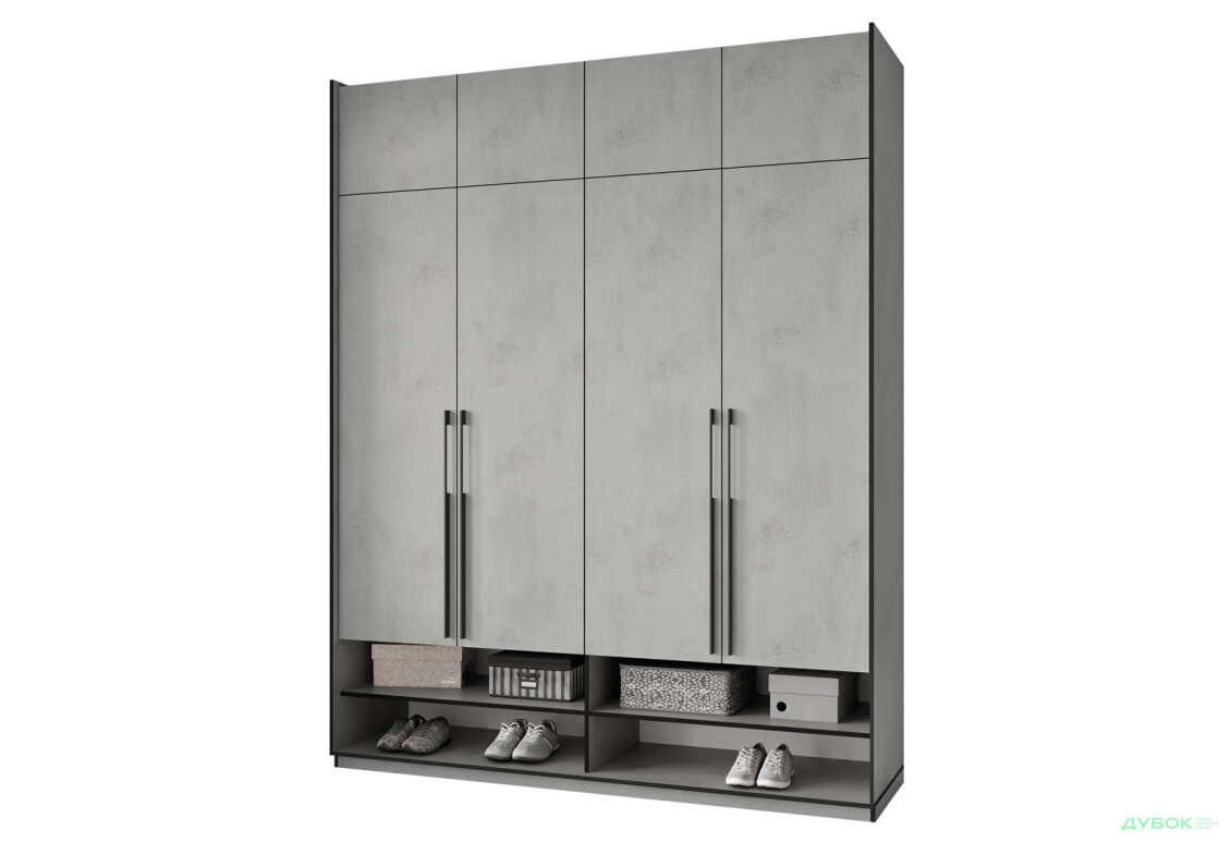 Шафа Moreli Ramo / Рамо R-0008 4-дверна зі штангами, полицями та антресоллю 196,8 см, бетон тефра - Зображення 1 Зображення 1 - Шафа Moreli Ramo / Рамо R-0008 4-дверна зі штангами, полицями та антресоллю 196,8 см, бетон тефра