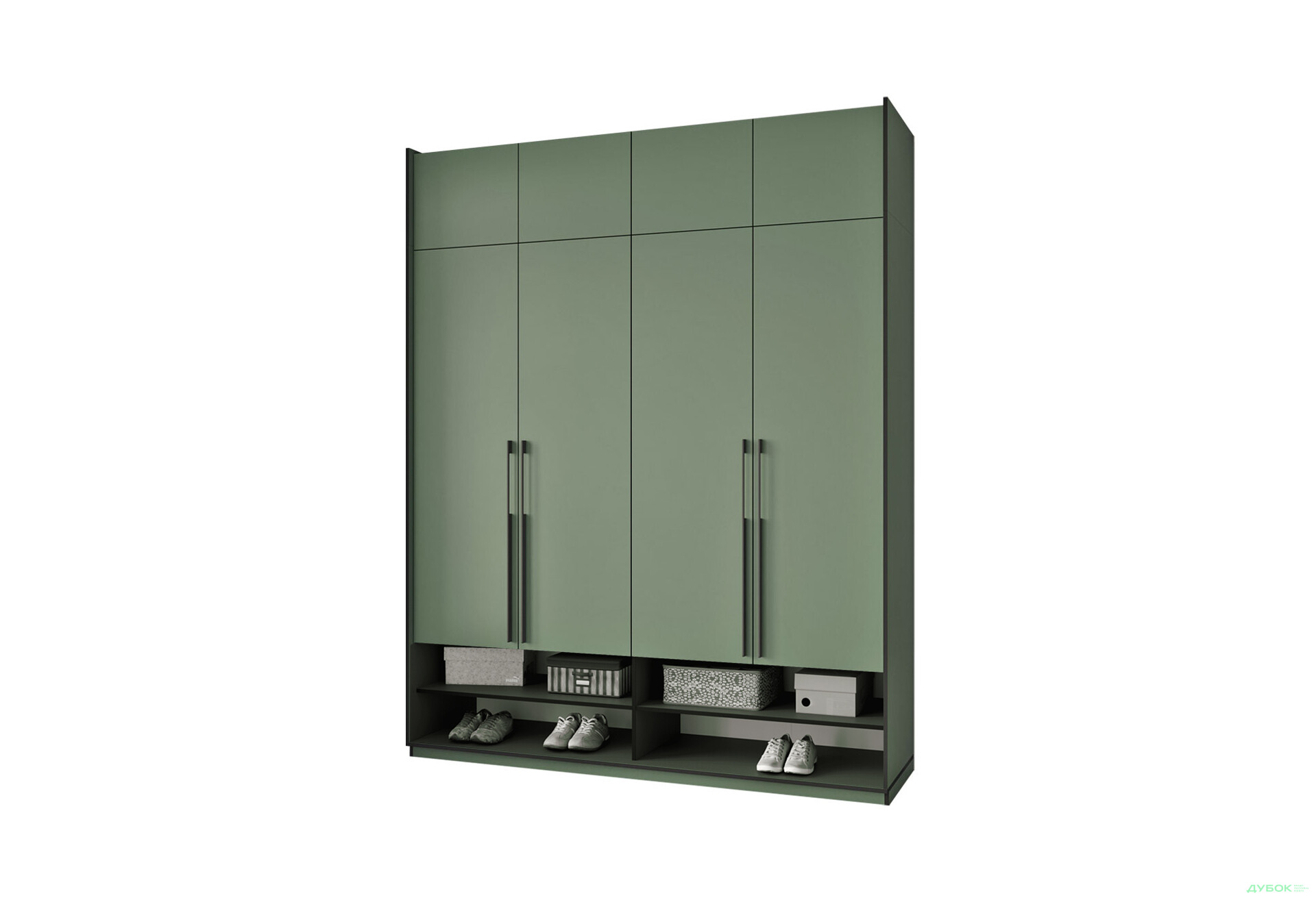 Шафа Moreli Ramo / Рамо R-0008 4-дверна зі штангами, полицями та антресоллю 196,8 см, зелений димчастий - Зображення 1 Зображення 1 - Шафа Moreli Ramo / Рамо R-0008 4-дверна зі штангами, полицями та антресоллю 196,8 см, зелений димчастий