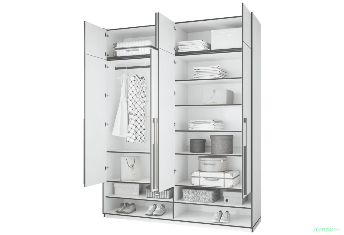 Шкаф Moreli Ramo / Рамо R-0009 4-дверный со штангой слева, полками и антресолью 196,8 см, дуб сонома - Изображение 4 Изображение 4 - Шкаф Moreli Ramo / Рамо R-0009 4-дверный со штангой слева, полками и антресолью 196,8 см, дуб сонома