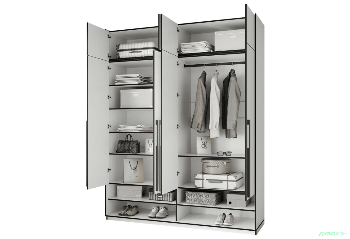 Шкаф Moreli Ramo / Рамо R-0010 4-дверный со штангой справа, полками и антресолью 196,8 см, белый - Изображение 5 Изображение 5 - Шкаф Moreli Ramo / Рамо R-0010 4-дверный со штангой справа, полками и антресолью 196,8 см, белый