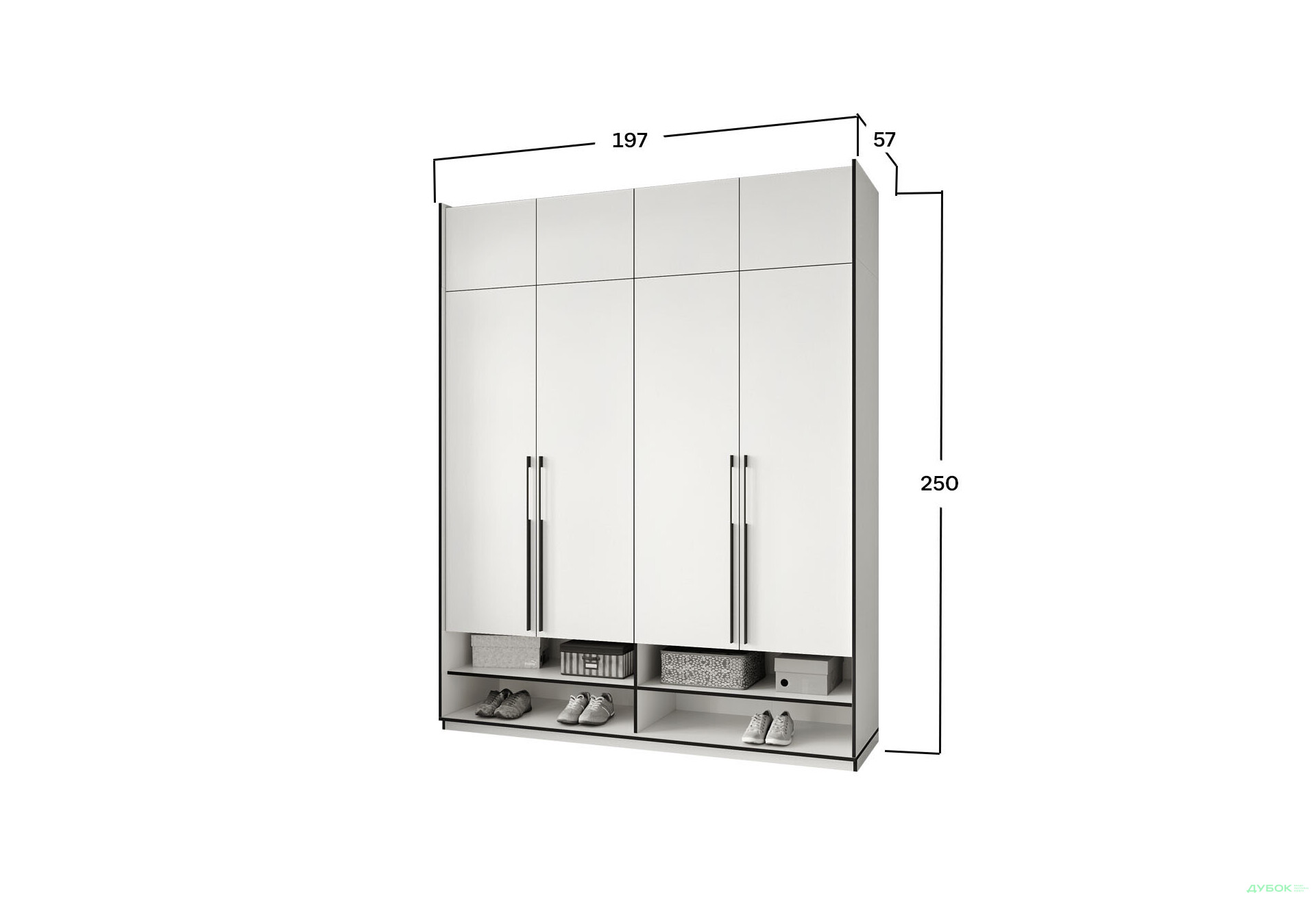 Шкаф Moreli Ramo / Рамо R-0010 4-дверный со штангой справа, полками и антресолью 196,8 см, белый - Изображение 4 Изображение 4 - Шкаф Moreli Ramo / Рамо R-0010 4-дверный со штангой справа, полками и антресолью 196,8 см, белый