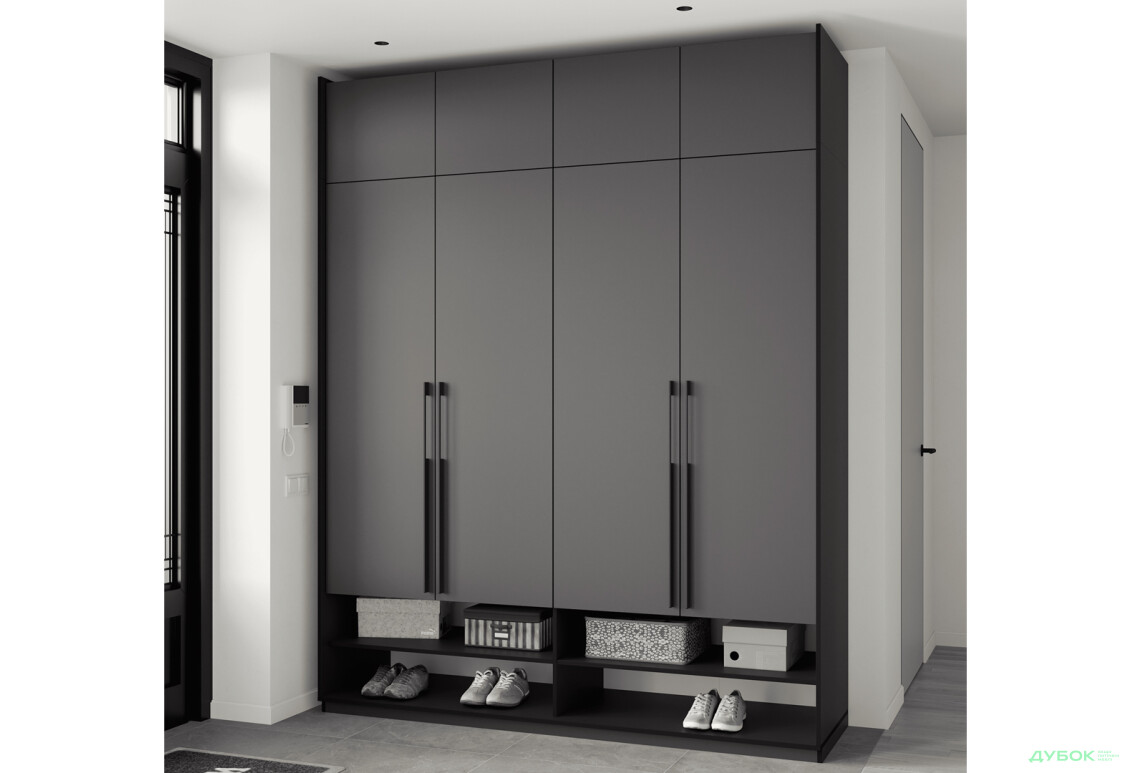 Шафа Moreli Ramo / Рамо R-0010 4-дверна зі штангою справа, полицями та антресоллю 196,8 см, антрацит - Зображення 2 Зображення 2 - Шафа Moreli Ramo / Рамо R-0010 4-дверна зі штангою справа, полицями та антресоллю 196,8 см, антрацит