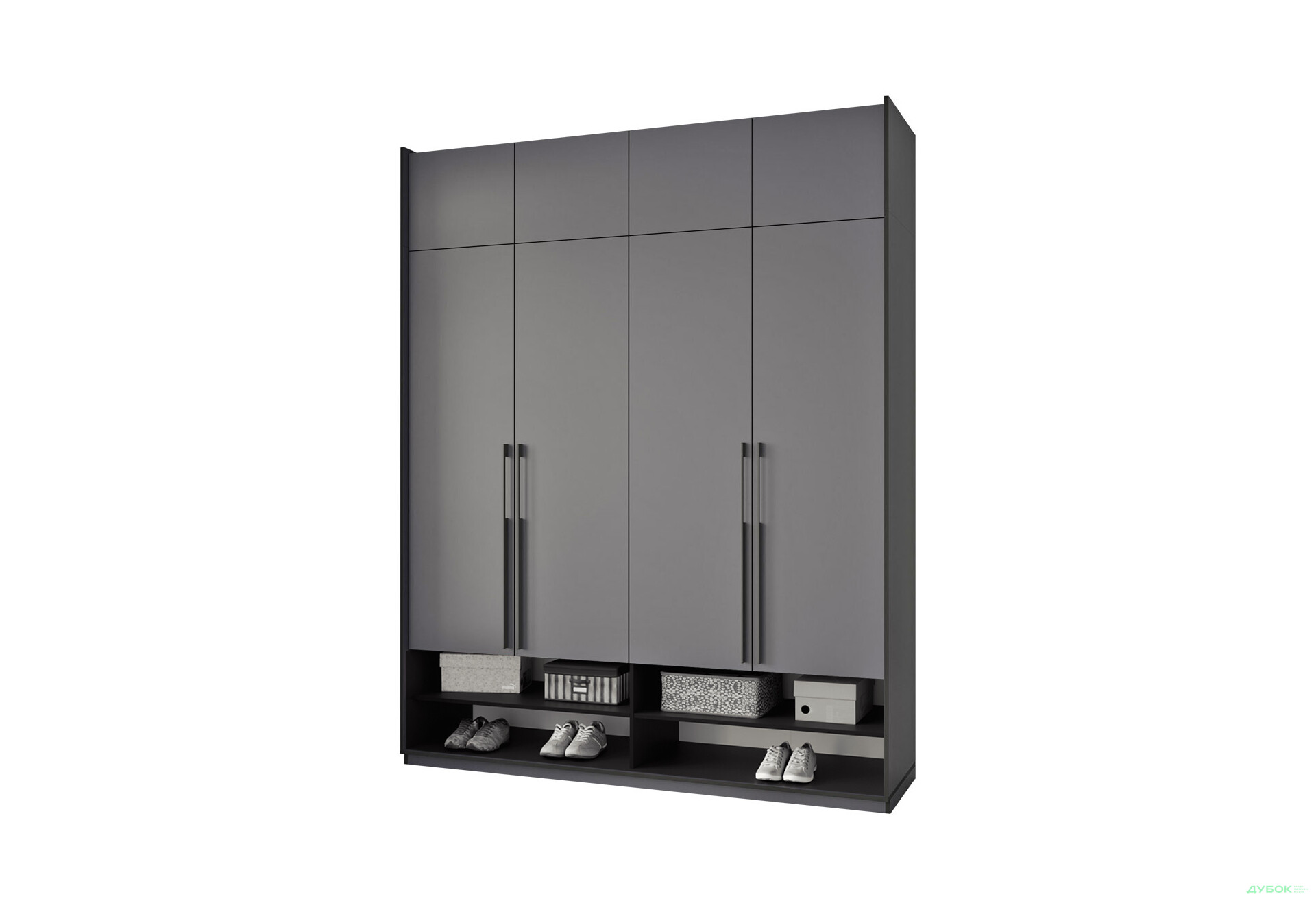 Шафа Moreli Ramo / Рамо R-0010 4-дверна зі штангою справа, полицями та антресоллю 196,8 см, антрацит - Зображення 1 Зображення 1 - Шафа Moreli Ramo / Рамо R-0010 4-дверна зі штангою справа, полицями та антресоллю 196,8 см, антрацит