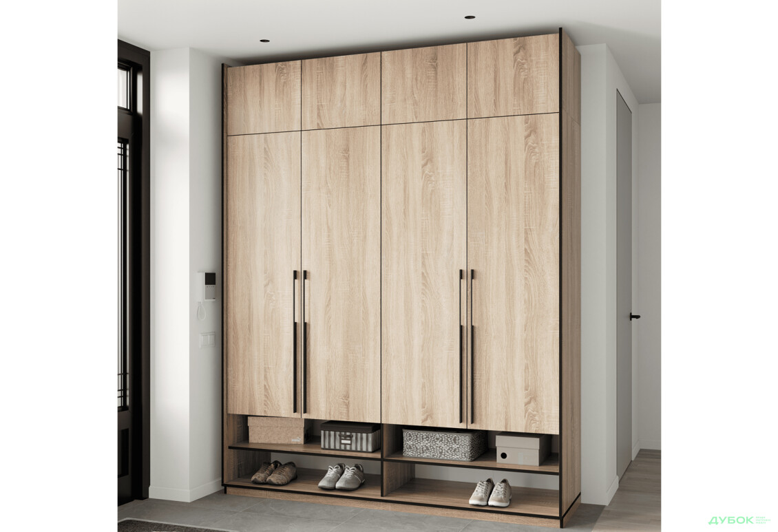 Шкаф Moreli Ramo / Рамо R-0010 4-дверный со штангой справа, полками и антресолью 196,8 см, дуб сонома - Изображение 2 Изображение 2 - Шкаф Moreli Ramo / Рамо R-0010 4-дверный со штангой справа, полками и антресолью 196,8 см, дуб сонома