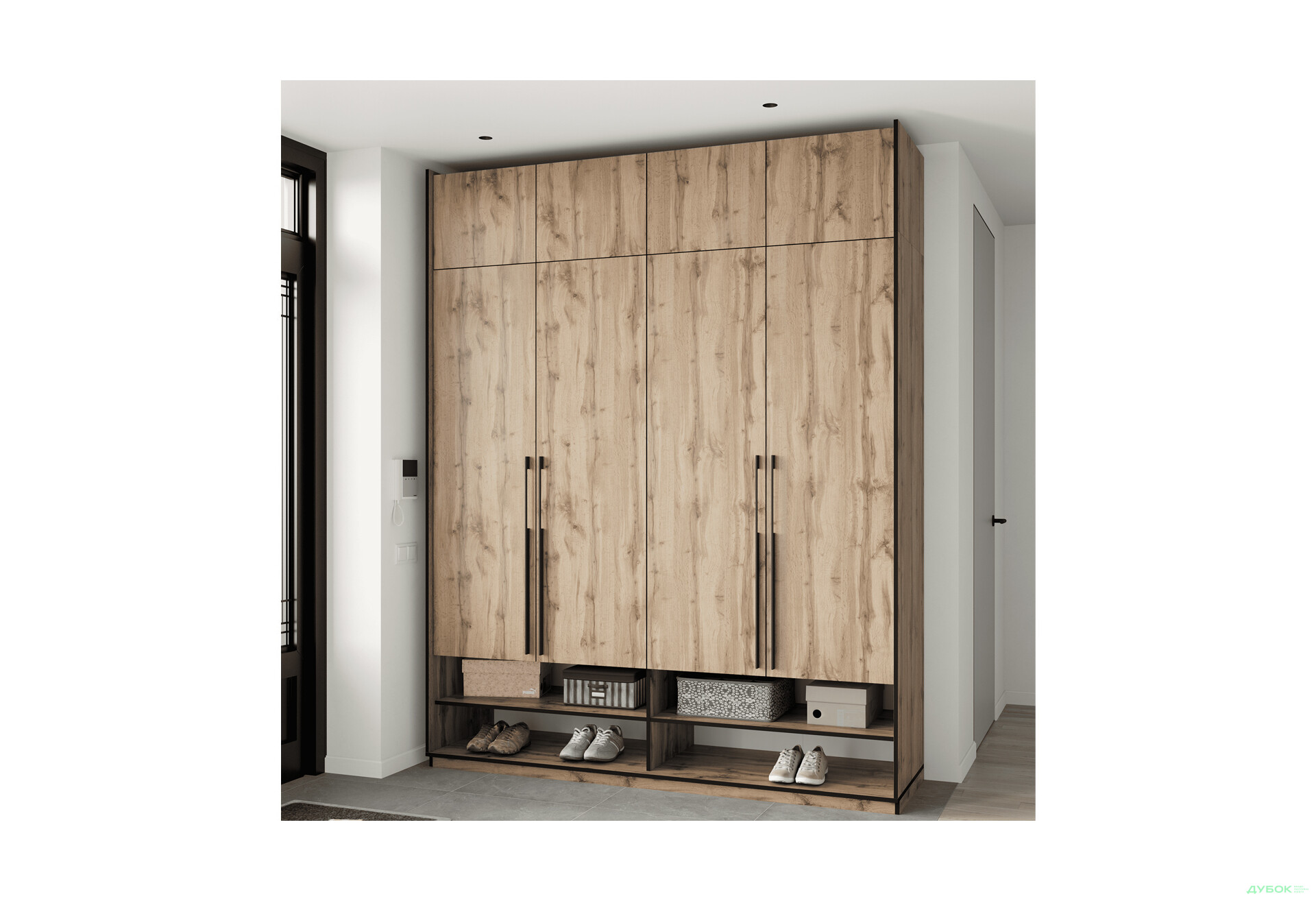 Шкаф Moreli Ramo / Рамо R-0010 4-дверный со штангой справа, полками и антресолью 196,8 см, дуб аппалачи - Изображение 2 Изображение 2 - Шкаф Moreli Ramo / Рамо R-0010 4-дверный со штангой справа, полками и антресолью 196,8 см, дуб аппалачи