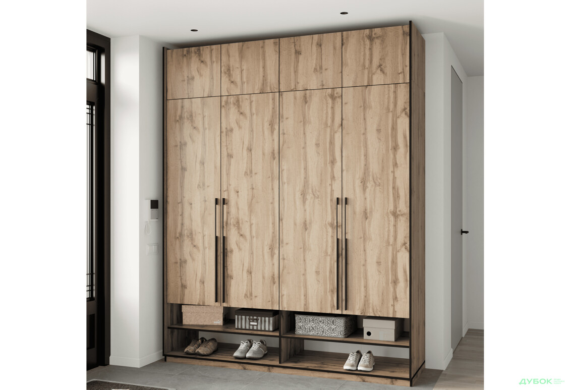 Шкаф Moreli Ramo / Рамо R-0010 4-дверный со штангой справа, полками и антресолью 196,8 см, дуб аппалачи - Изображение 2 Изображение 2 - Шкаф Moreli Ramo / Рамо R-0010 4-дверный со штангой справа, полками и антресолью 196,8 см, дуб аппалачи