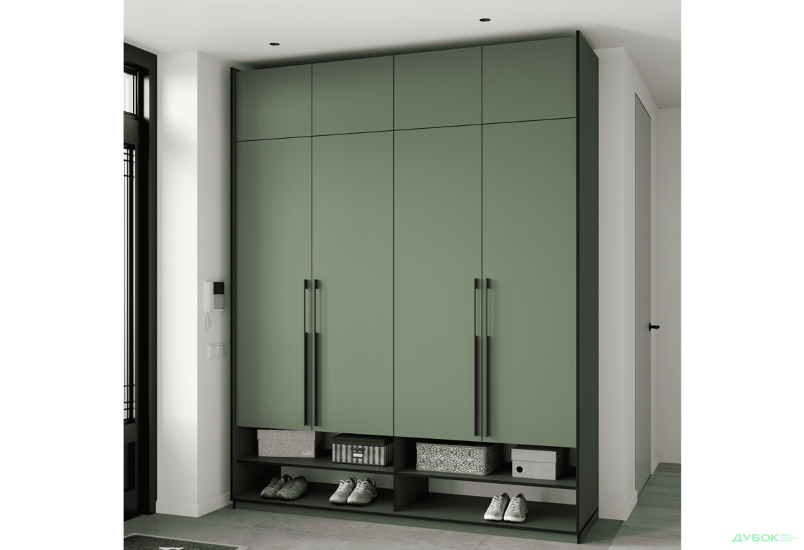 Шафа Moreli Ramo / Рамо R-0010 4-дверна зі штангою справа, полицями та антресоллю 196,8 см, зелений димчастий - Зображення 2 Зображення 2 - Шафа Moreli Ramo / Рамо R-0010 4-дверна зі штангою справа, полицями та антресоллю 196,8 см, зелений димчастий