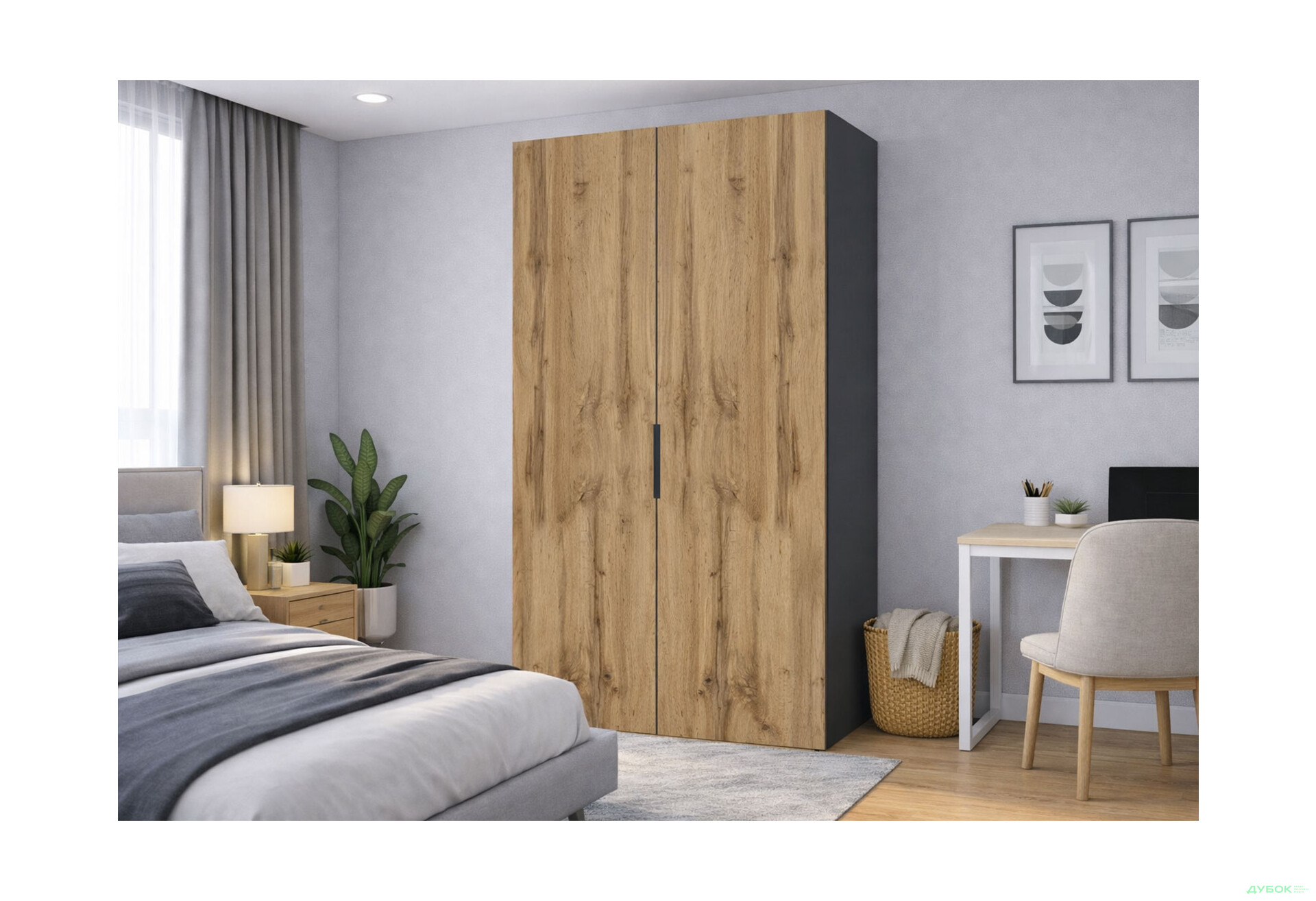 Зображення 2 - Шафа VIP-master Модус з 2 дверима 100 см, антрацит / дуб аппалачі
