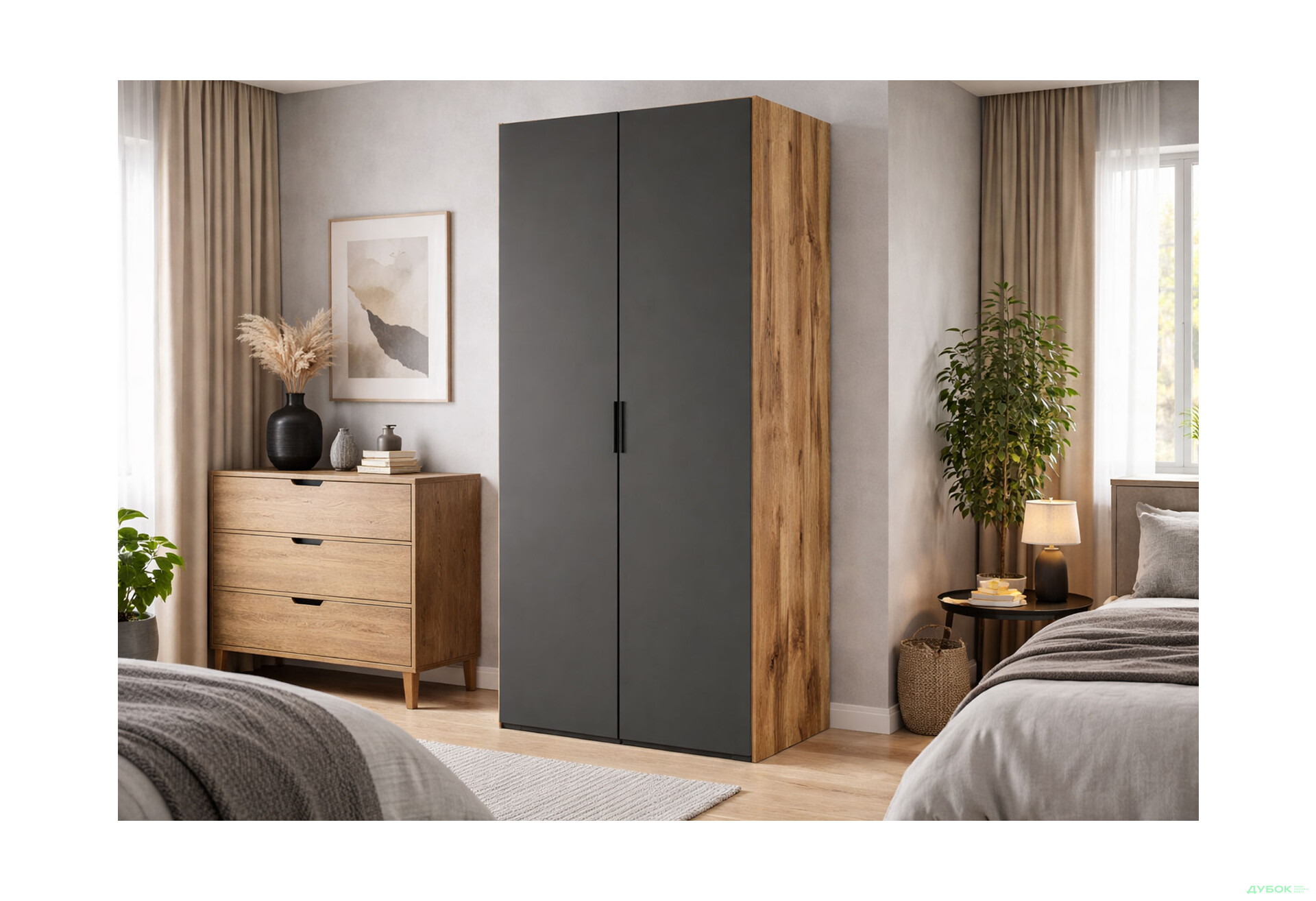 Зображення 2 - Шафа VIP-master Модус з 2 дверима 100 см, дуб аппалачі / антрацит