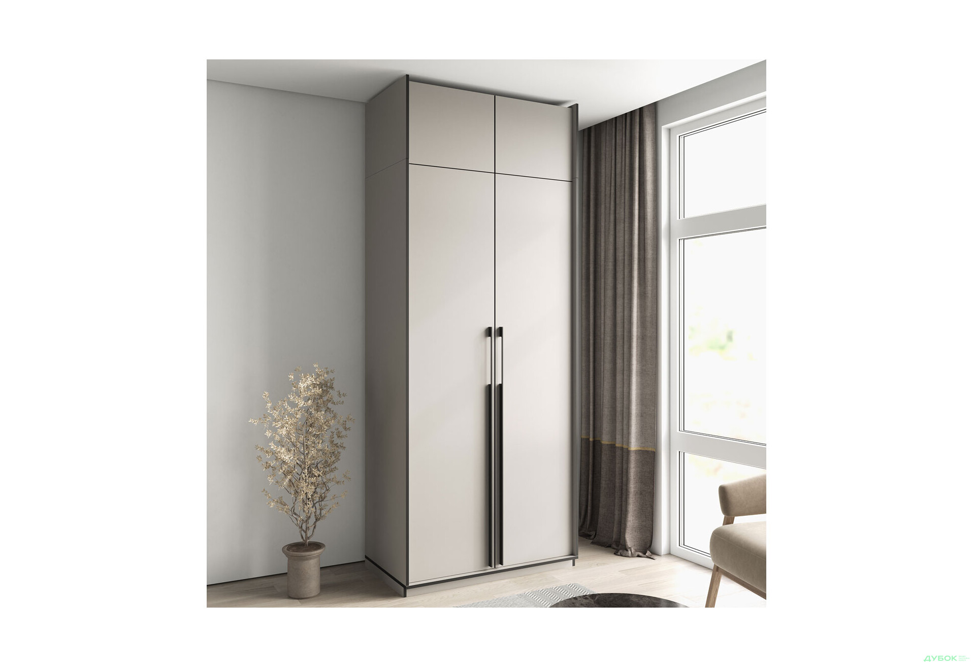 Шафа-пенал Moreli Ramo / Рамо R-0014 2-дверна зі штангою, полицями та антресоллю 100,1 см, кашемір - Зображення 2 Зображення 2 - Шафа-пенал Moreli Ramo / Рамо R-0014 2-дверна зі штангою, полицями та антресоллю 100,1 см, кашемір