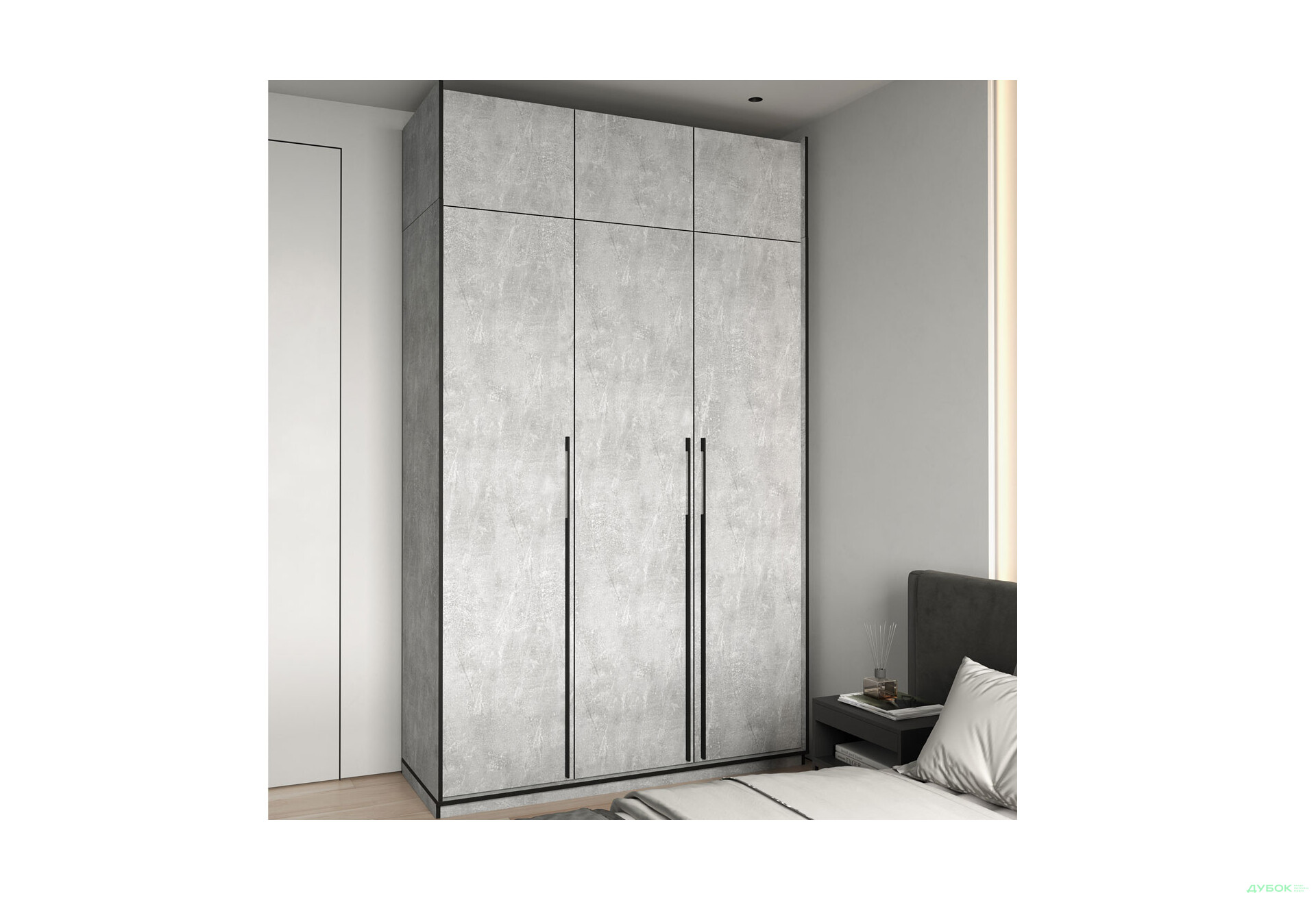 Шафа Moreli Ramo / Рамо R-0015 3-дверна з полицями та антресоллю 148,4 см, бетон - Зображення 2 Зображення 2 - Шафа Moreli Ramo / Рамо R-0015 3-дверна з полицями та антресоллю 148,4 см, бетон