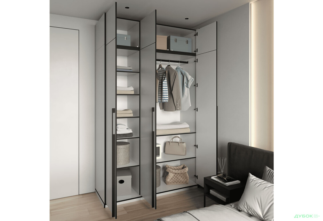 Шафа Moreli Ramo / Рамо R-0016 3-дверна зі штангою, полицями та антресоллю 148,4 см, біла - Зображення 3 Зображення 3 - Шафа Moreli Ramo / Рамо R-0016 3-дверна зі штангою, полицями та антресоллю 148,4 см, біла