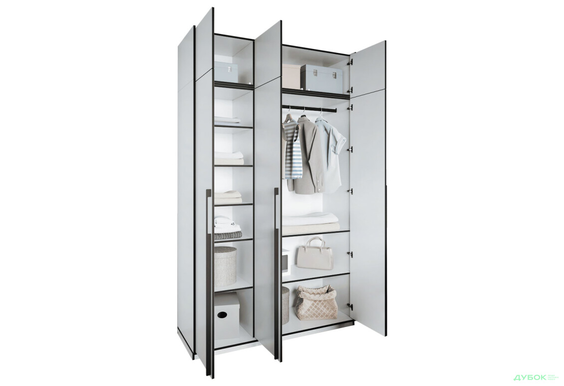 Шафа Moreli Ramo / Рамо R-0016 3-дверна зі штангою, полицями та антресоллю 148,4 см, біла - Зображення 5 Зображення 5 - Шафа Moreli Ramo / Рамо R-0016 3-дверна зі штангою, полицями та антресоллю 148,4 см, біла