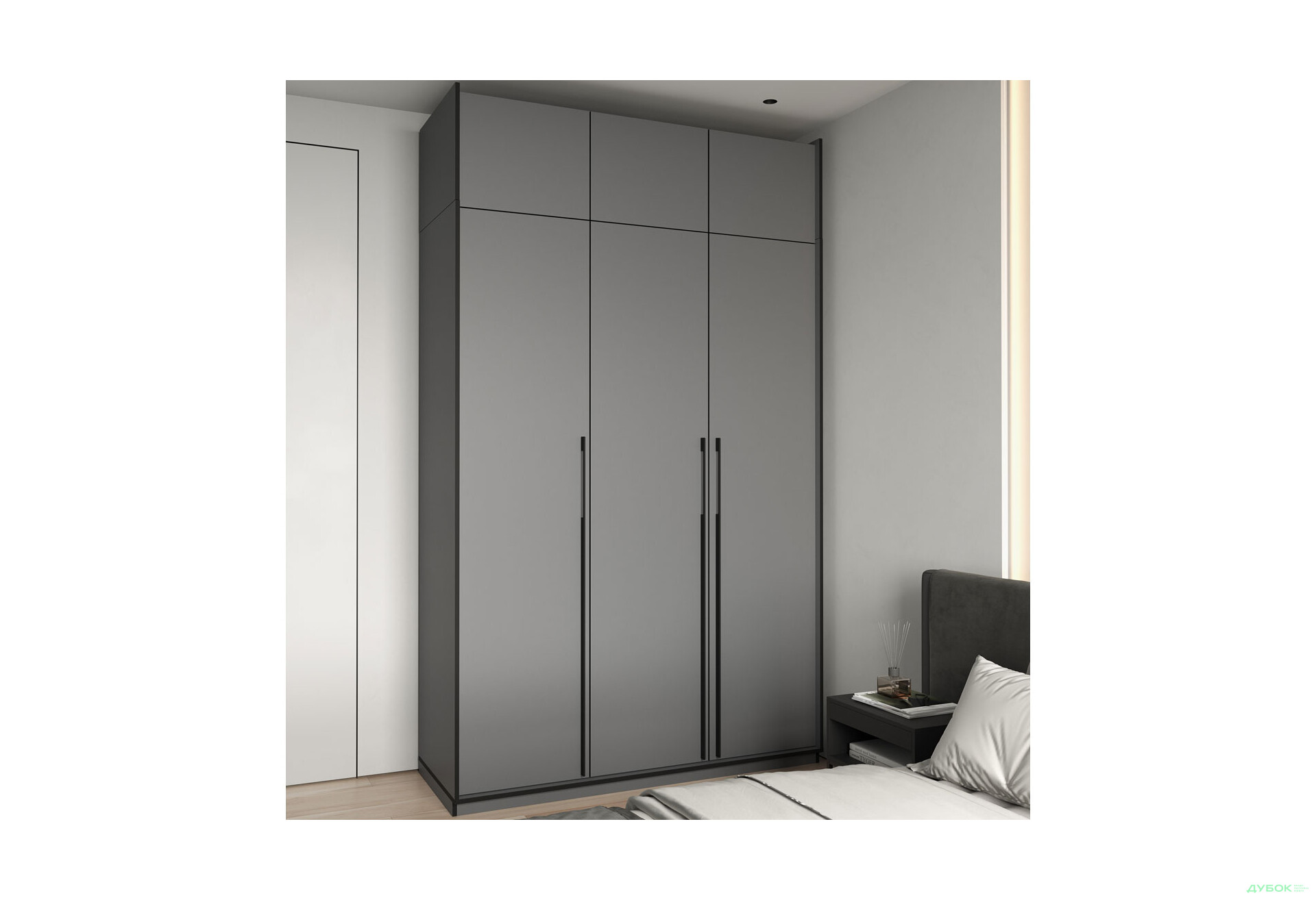 Шафа Moreli Ramo / Рамо R-0016 3-дверна зі штангою, полицями та антресоллю 148,4 см, антрацит - Зображення 2 Зображення 2 - Шафа Moreli Ramo / Рамо R-0016 3-дверна зі штангою, полицями та антресоллю 148,4 см, антрацит