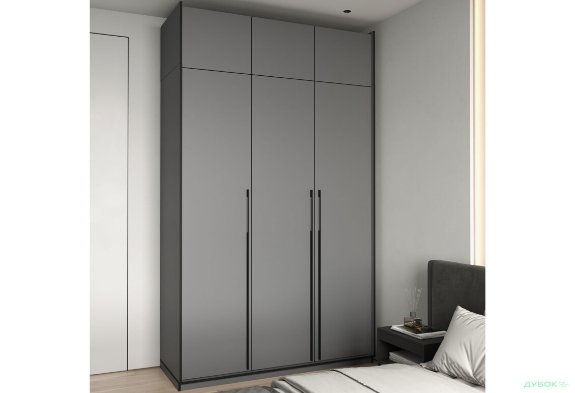 Шафа Moreli Ramo / Рамо R-0016 3-дверна зі штангою, полицями та антресоллю 148,4 см, антрацит - Зображення 2 Зображення 2 - Шафа Moreli Ramo / Рамо R-0016 3-дверна зі штангою, полицями та антресоллю 148,4 см, антрацит