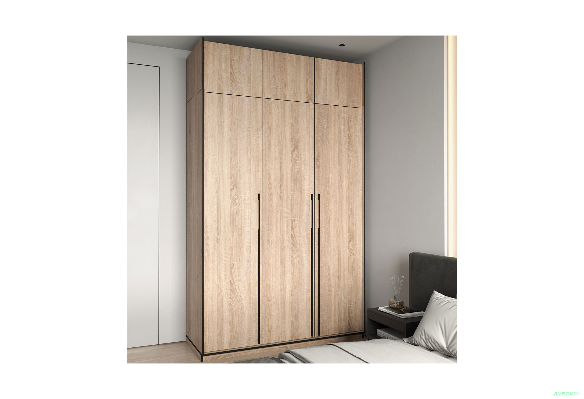 Шкаф Moreli Ramo / Рамо R-0016 3-дверный со штангой, полками и антресолью 148,4 см, дуб сонома - Изображение 2 Изображение 2 - Шкаф Moreli Ramo / Рамо R-0016 3-дверный со штангой, полками и антресолью 148,4 см, дуб сонома