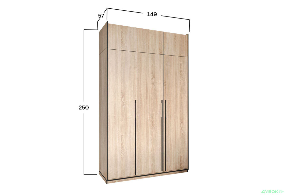 Шкаф Moreli Ramo / Рамо R-0016 3-дверный со штангой, полками и антресолью 148,4 см, дуб сонома - Изображение 3 Изображение 3 - Шкаф Moreli Ramo / Рамо R-0016 3-дверный со штангой, полками и антресолью 148,4 см, дуб сонома