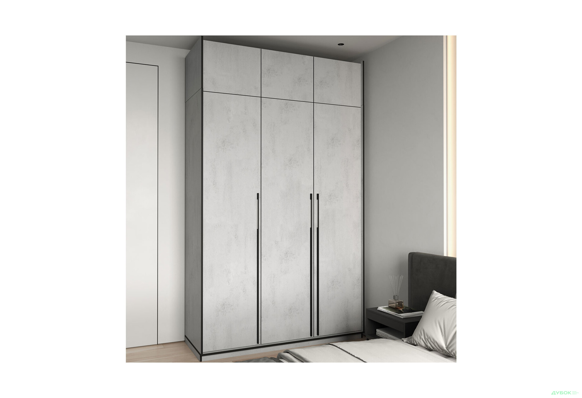 Шафа Moreli Ramo / Рамо R-0016 3-дверна зі штангою, полицями та антресоллю 148,4 см, бетон тефра - Зображення 2 Зображення 2 - Шафа Moreli Ramo / Рамо R-0016 3-дверна зі штангою, полицями та антресоллю 148,4 см, бетон тефра