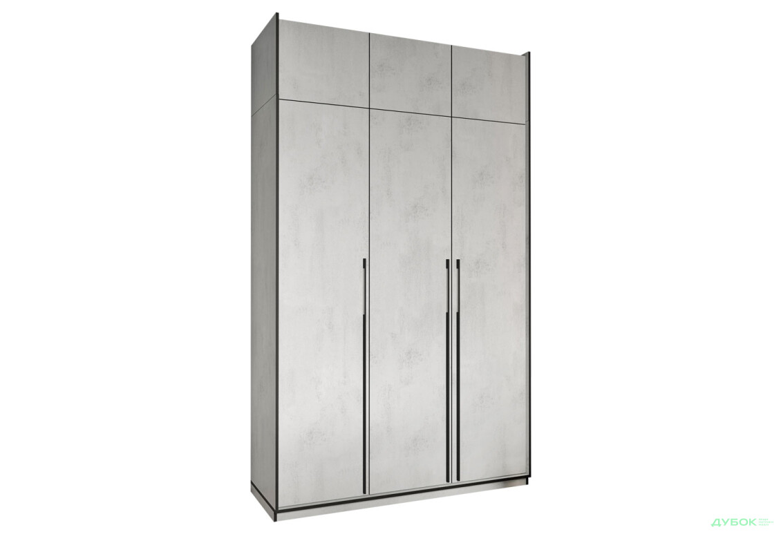Шафа Moreli Ramo / Рамо R-0016 3-дверна зі штангою, полицями та антресоллю 148,4 см, бетон тефра