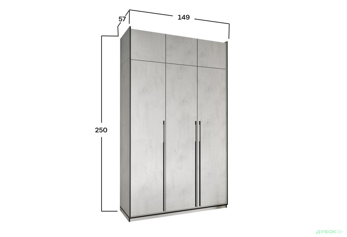 Шафа Moreli Ramo / Рамо R-0016 3-дверна зі штангою, полицями та антресоллю 148,4 см, бетон тефра - Зображення 3 Зображення 3 - Шафа Moreli Ramo / Рамо R-0016 3-дверна зі штангою, полицями та антресоллю 148,4 см, бетон тефра