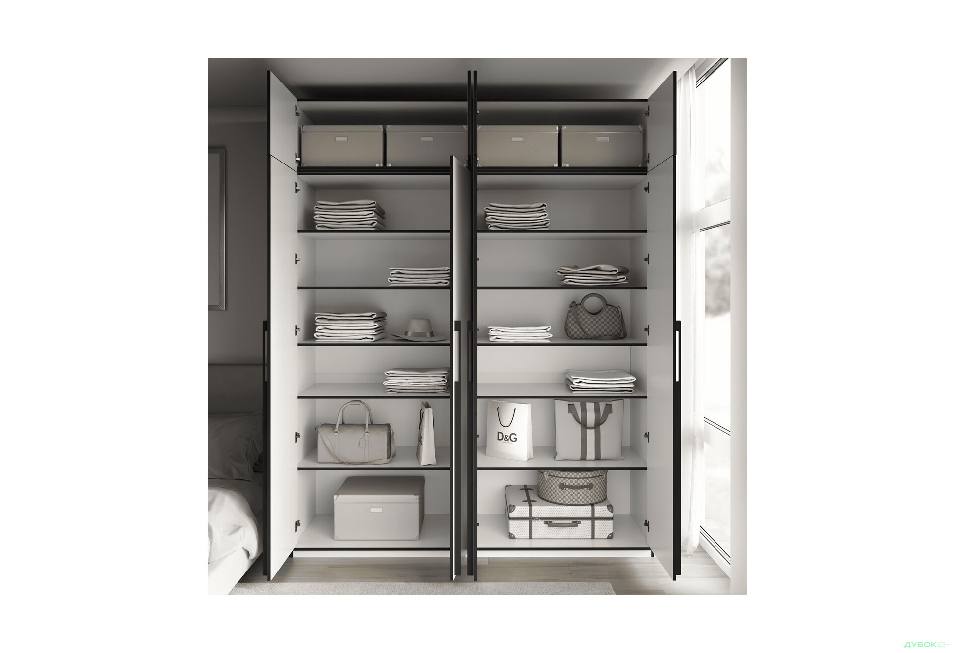 Шкаф Moreli Ramo / Рамо R-0017 4-дверный с полками и антресолью 196,8 см, белый - Изображение 3 Изображение 3 - Шкаф Moreli Ramo / Рамо R-0017 4-дверный с полками и антресолью 196,8 см, белый