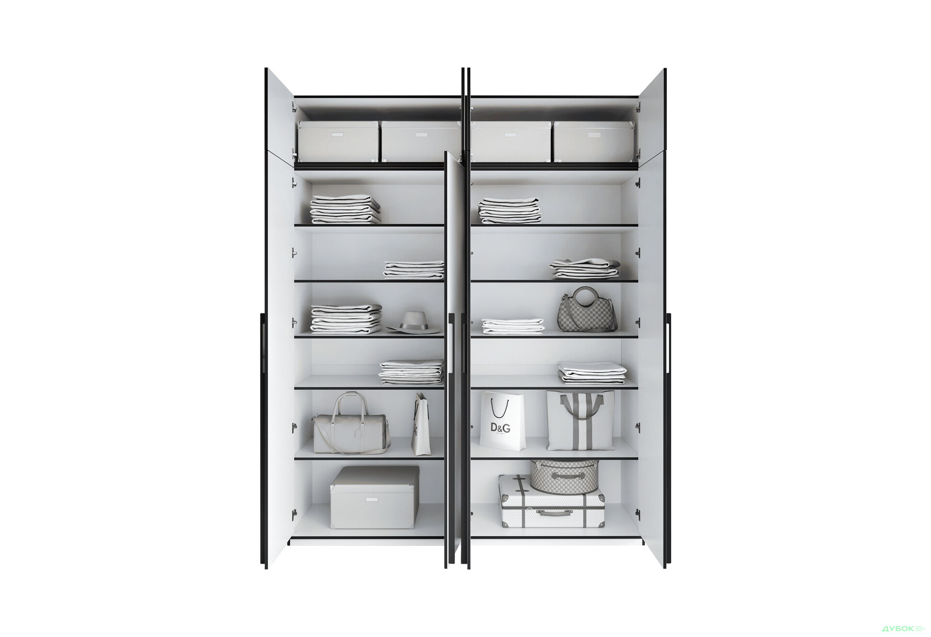 Шкаф Moreli Ramo / Рамо R-0017 4-дверный с полками и антресолью 196,8 см, белый - Изображение 5 Изображение 5 - Шкаф Moreli Ramo / Рамо R-0017 4-дверный с полками и антресолью 196,8 см, белый