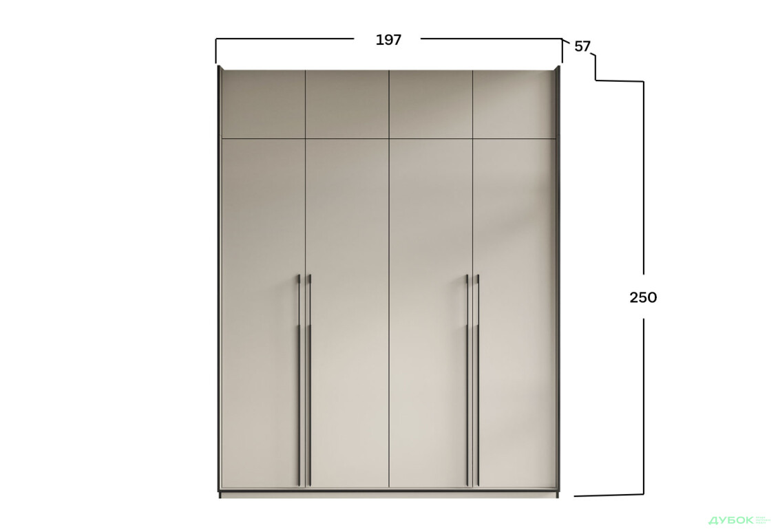 Шкаф Moreli Ramo / Рамо R-0017 4-дверный с полками и антресолью 196,8 см, кашемир - Изображение 3 Изображение 3 - Шкаф Moreli Ramo / Рамо R-0017 4-дверный с полками и антресолью 196,8 см, кашемир