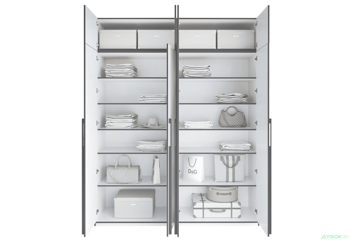 Шкаф Moreli Ramo / Рамо R-0017 4-дверный с полками и антресолью 196,8 см, дуб аппалачи - Изображение 4 Изображение 4 - Шкаф Moreli Ramo / Рамо R-0017 4-дверный с полками и антресолью 196,8 см, дуб аппалачи