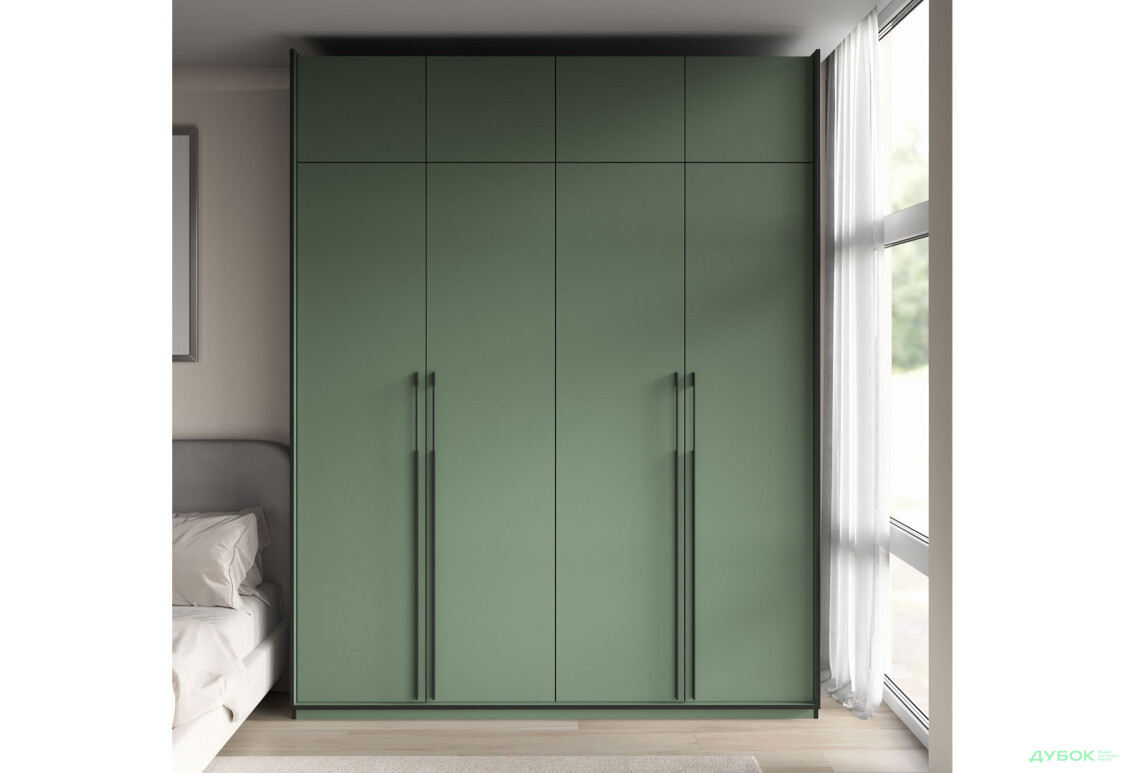 Шафа Moreli Ramo / Рамо R-0017 4-дверна з полицями та антресоллю 196,8 см, зелений димчастий - Зображення 2 Зображення 2 - Шафа Moreli Ramo / Рамо R-0017 4-дверна з полицями та антресоллю 196,8 см, зелений димчастий