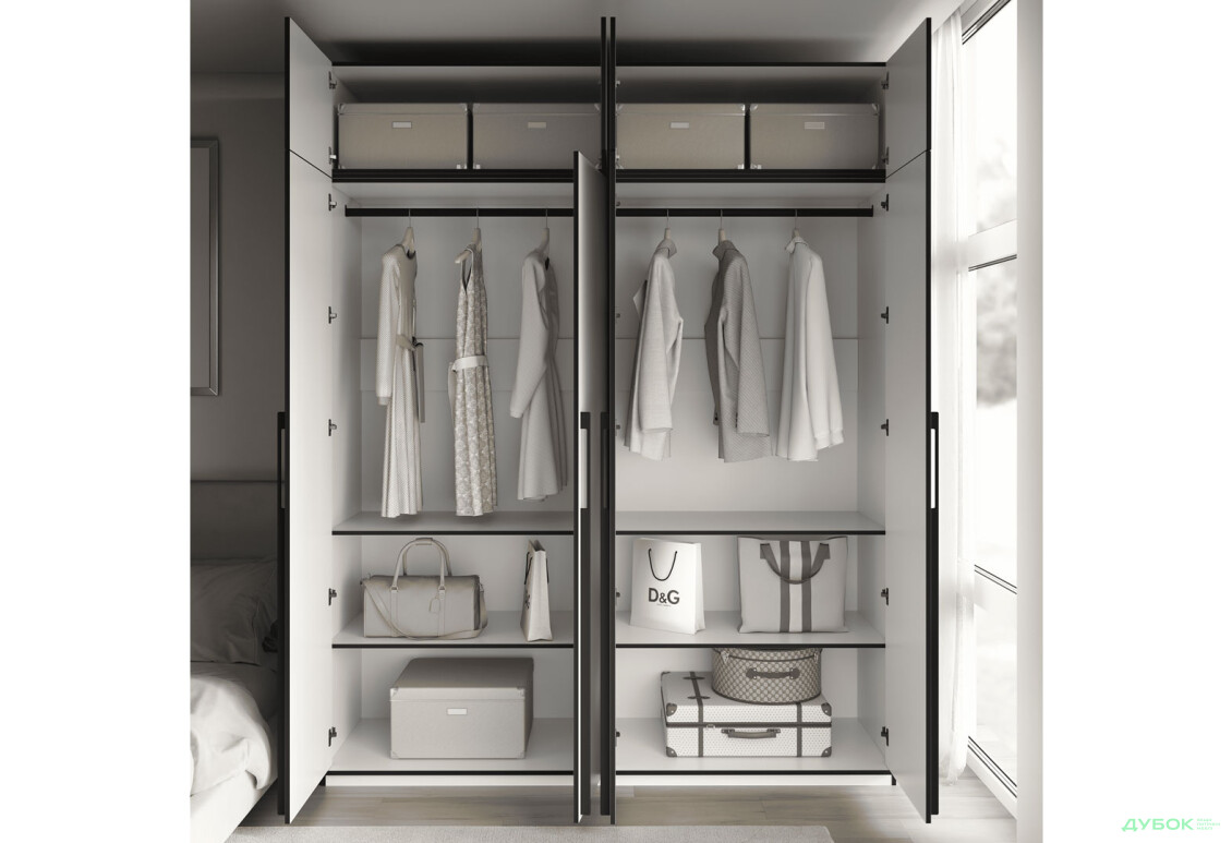 Шкаф Moreli Ramo / Рамо R-0018 4-дверный со штангами, полками и антресолью 196,8 см, белый - Изображение 3 Изображение 3 - Шкаф Moreli Ramo / Рамо R-0018 4-дверный со штангами, полками и антресолью 196,8 см, белый