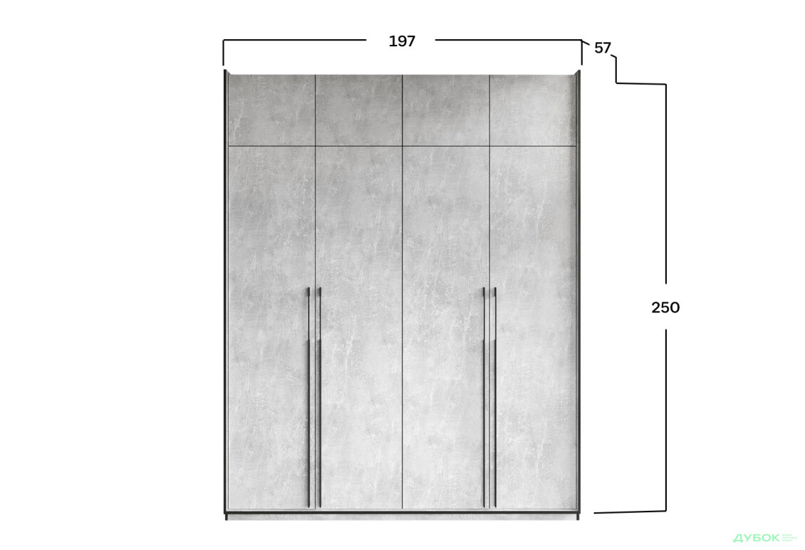 Шафа Moreli Ramo / Рамо R-0018 4-дверна зі штангами, полицями та антресоллю 196,8 см, бетон - Зображення 3 Зображення 3 - Шафа Moreli Ramo / Рамо R-0018 4-дверна зі штангами, полицями та антресоллю 196,8 см, бетон