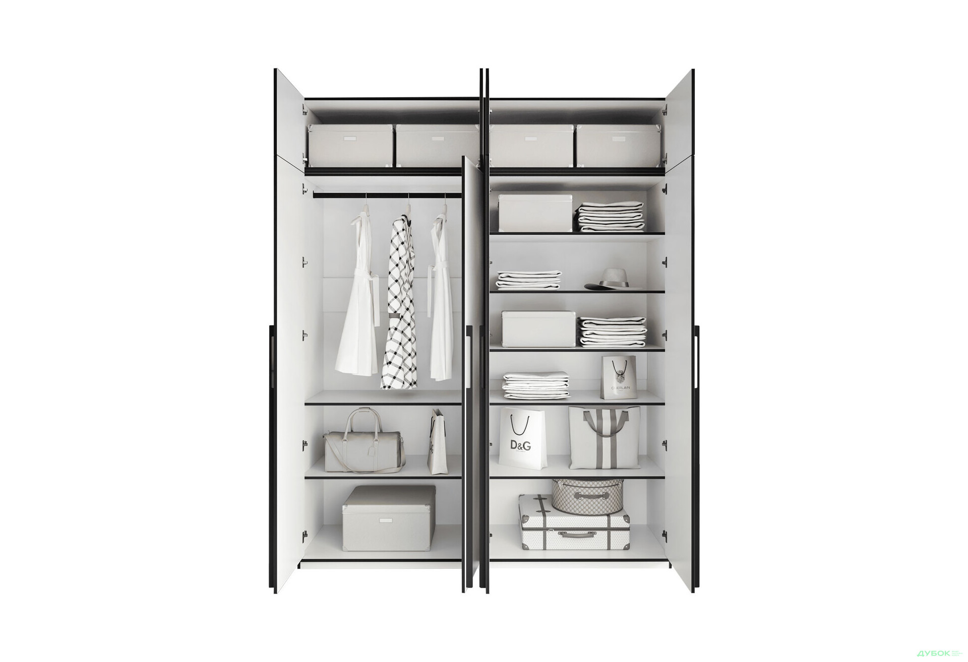 Шафа Moreli Ramo / Рамо R-0019 4-дверна зі штангою зліва, полицями та антресоллю 196,8 см, біла - Зображення 5 Зображення 5 - Шафа Moreli Ramo / Рамо R-0019 4-дверна зі штангою зліва, полицями та антресоллю 196,8 см, біла