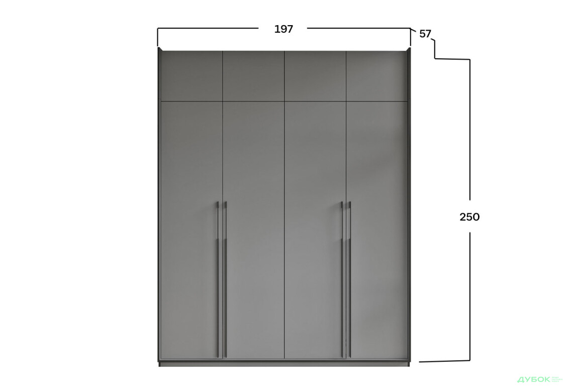 Шафа Moreli Ramo / Рамо R-0019 4-дверна зі штангою зліва, полицями та антресоллю 196,8 см, антрацит - Зображення 3 Зображення 3 - Шафа Moreli Ramo / Рамо R-0019 4-дверна зі штангою зліва, полицями та антресоллю 196,8 см, антрацит