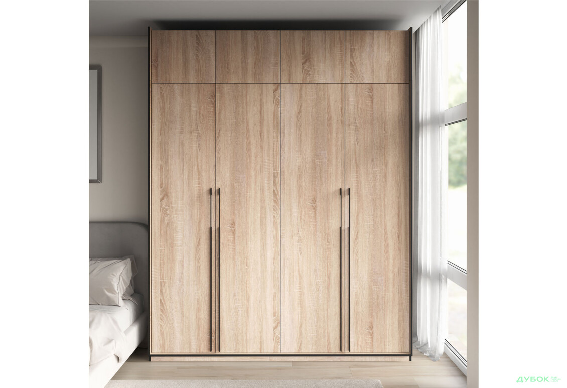 Шафа Moreli Ramo / Рамо R-0019 4-дверна зі штангою зліва, полицями та антресоллю 196,8 см, дуб сонома - Зображення 2 Зображення 2 - Шафа Moreli Ramo / Рамо R-0019 4-дверна зі штангою зліва, полицями та антресоллю 196,8 см, дуб сонома