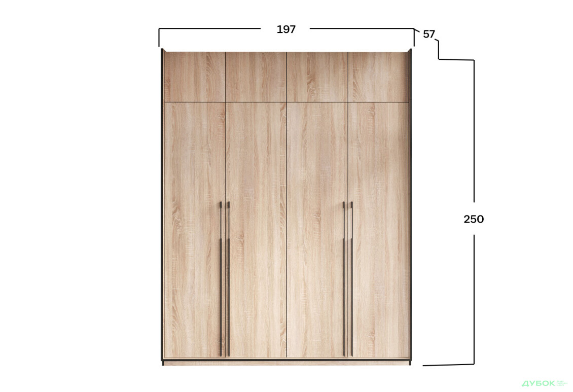 Шафа Moreli Ramo / Рамо R-0019 4-дверна зі штангою зліва, полицями та антресоллю 196,8 см, дуб сонома - Зображення 3 Зображення 3 - Шафа Moreli Ramo / Рамо R-0019 4-дверна зі штангою зліва, полицями та антресоллю 196,8 см, дуб сонома