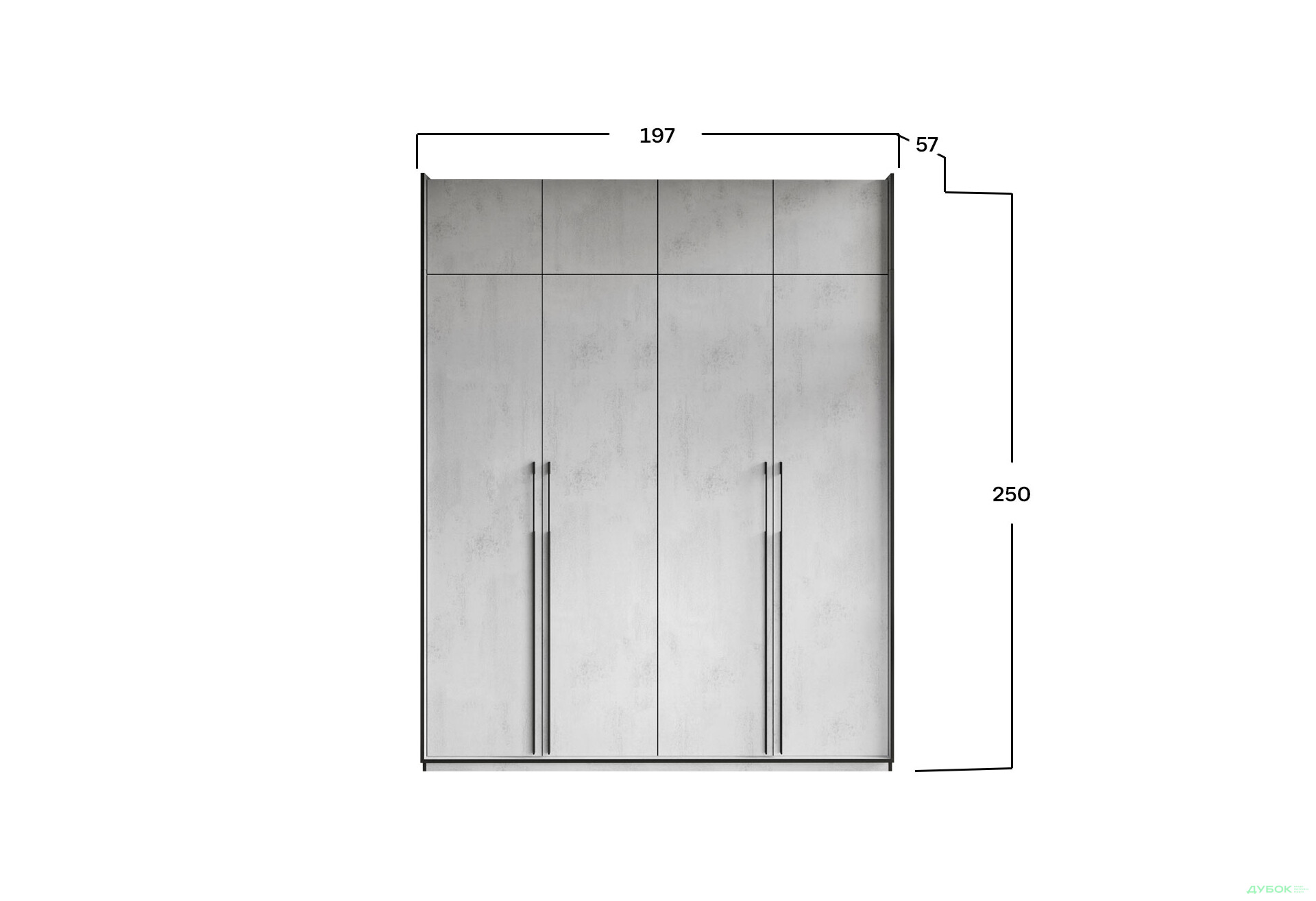 Шафа Moreli Ramo / Рамо R-0019 4-дверна зі штангою зліва, полицями та антресоллю 196,8 см, бетон тефра - Зображення 3 Зображення 3 - Шафа Moreli Ramo / Рамо R-0019 4-дверна зі штангою зліва, полицями та антресоллю 196,8 см, бетон тефра