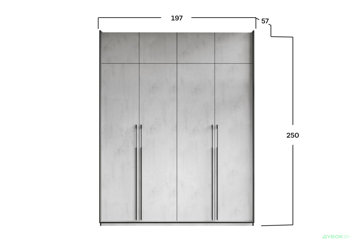 Шафа Moreli Ramo / Рамо R-0019 4-дверна зі штангою зліва, полицями та антресоллю 196,8 см, бетон тефра - Зображення 3 Зображення 3 - Шафа Moreli Ramo / Рамо R-0019 4-дверна зі штангою зліва, полицями та антресоллю 196,8 см, бетон тефра