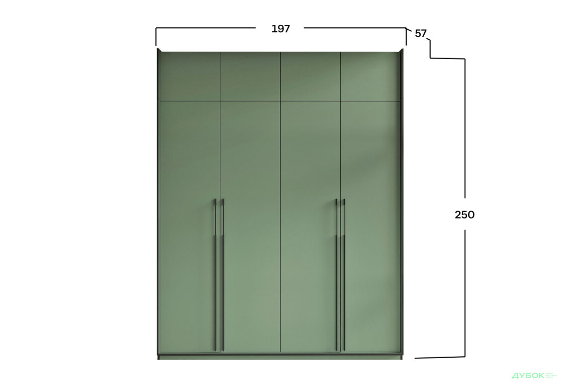 Шкаф Moreli Ramo / Рамо R-0019 4-дверный со штангой слева, полками и антресолью 196,8 см, зеленый дымчатый - Изображение 3 Изображение 3 - Шкаф Moreli Ramo / Рамо R-0019 4-дверный со штангой слева, полками и антресолью 196,8 см, зеленый дымчатый
