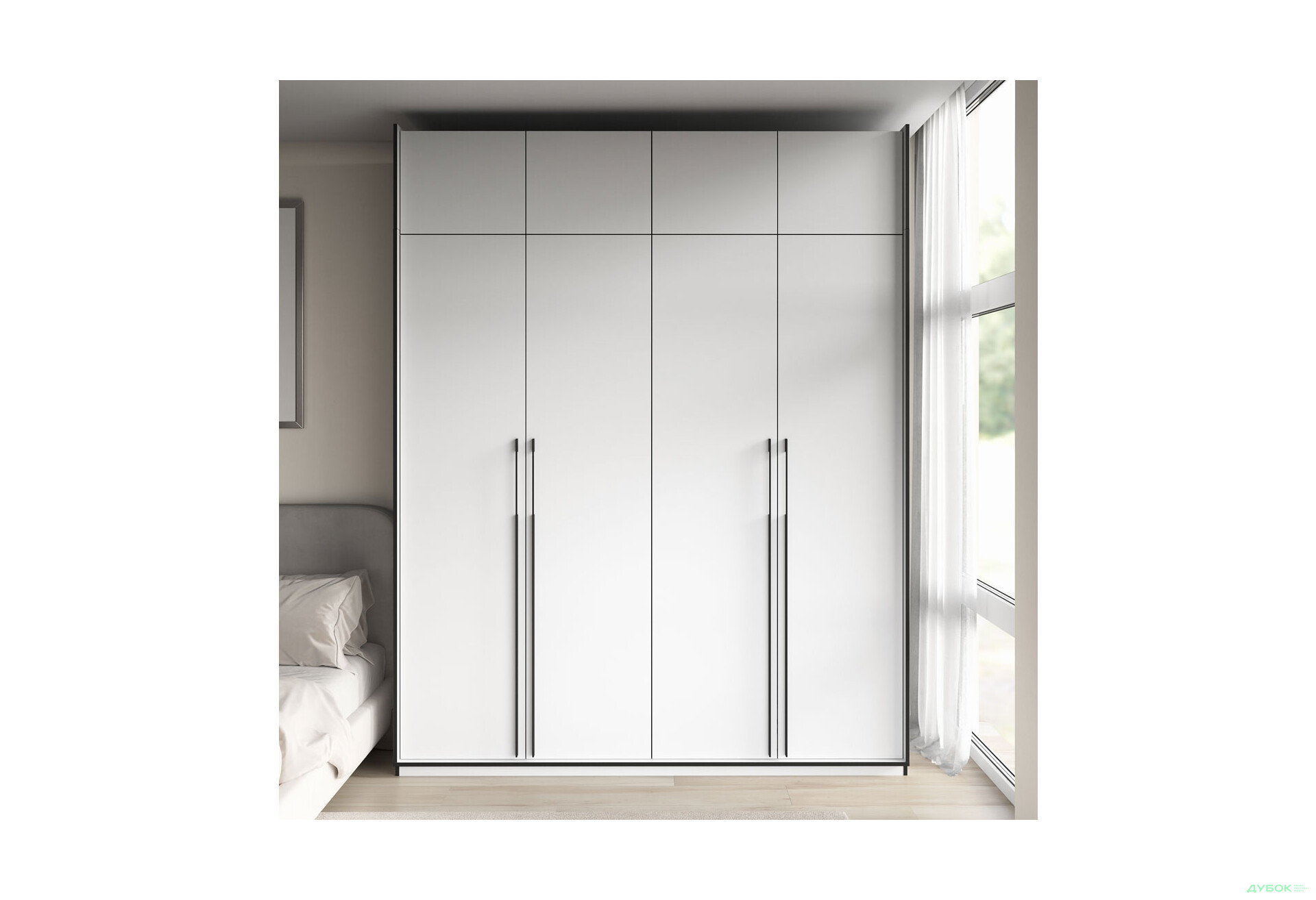 Шкаф Moreli Ramo / Рамо R-0020 4-дверный со штангой справа, полками и антресолью 196,8 см, белый - Изображение 2 Изображение 2 - Шкаф Moreli Ramo / Рамо R-0020 4-дверный со штангой справа, полками и антресолью 196,8 см, белый