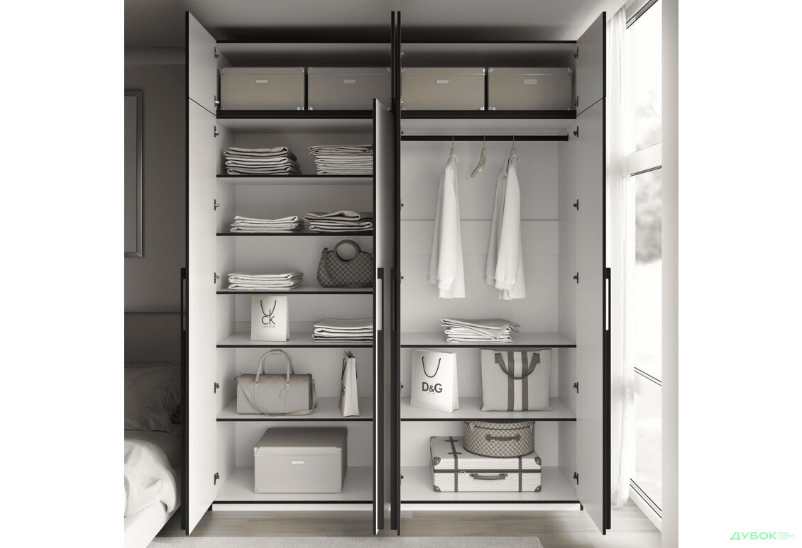 Шкаф Moreli Ramo / Рамо R-0020 4-дверный со штангой справа, полками и антресолью 196,8 см, белый - Изображение 3 Изображение 3 - Шкаф Moreli Ramo / Рамо R-0020 4-дверный со штангой справа, полками и антресолью 196,8 см, белый