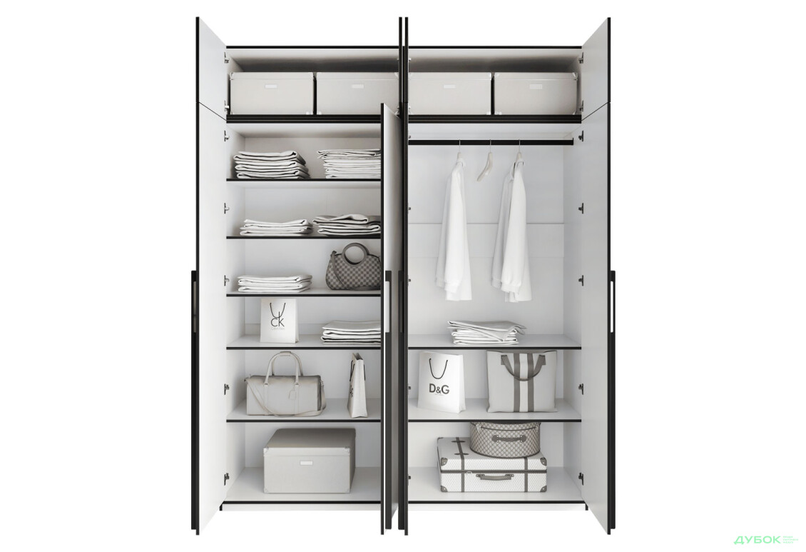 Шкаф Moreli Ramo / Рамо R-0020 4-дверный со штангой справа, полками и антресолью 196,8 см, белый - Изображение 5 Изображение 5 - Шкаф Moreli Ramo / Рамо R-0020 4-дверный со штангой справа, полками и антресолью 196,8 см, белый