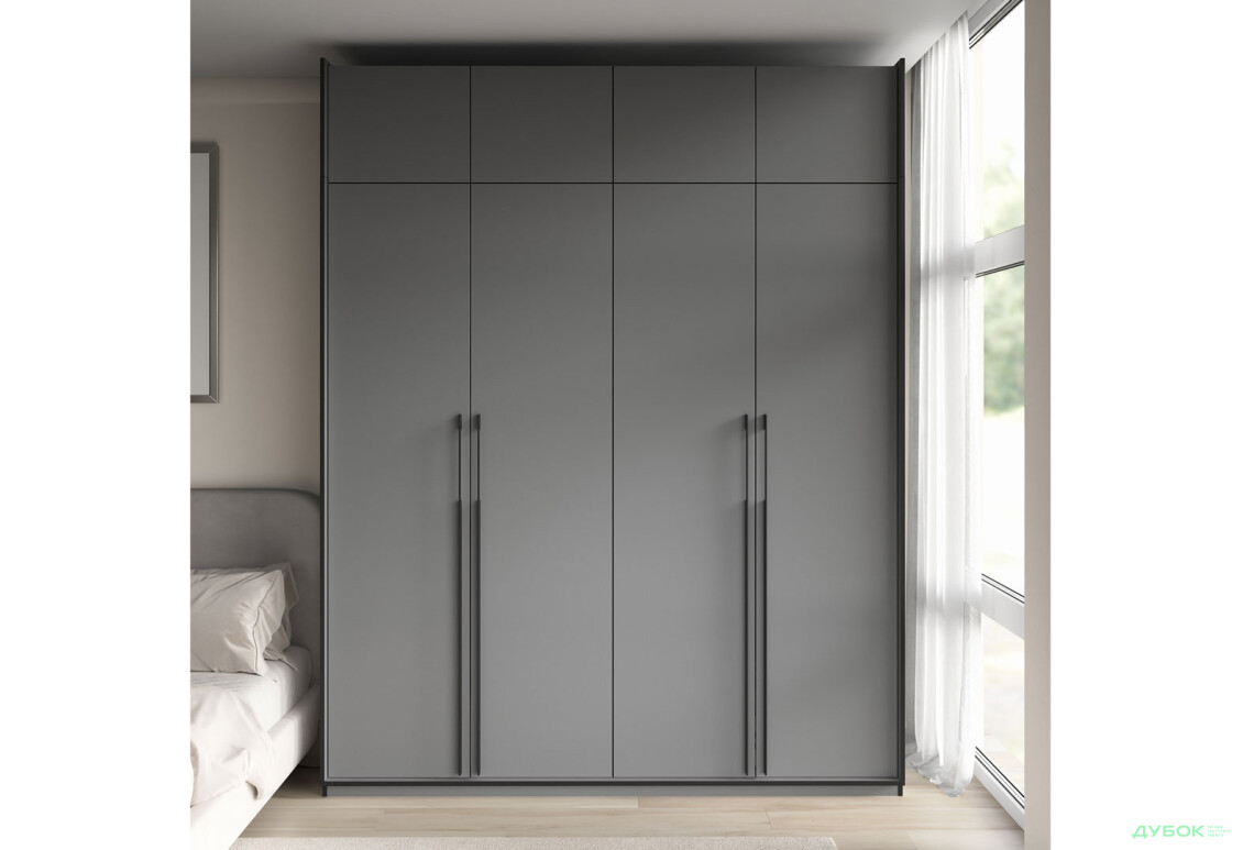 Шафа Moreli Ramo / Рамо R-0020 4-дверна зі штангою справа, полицями та антресоллю 196,8 см, антрацит - Зображення 2 Зображення 2 - Шафа Moreli Ramo / Рамо R-0020 4-дверна зі штангою справа, полицями та антресоллю 196,8 см, антрацит