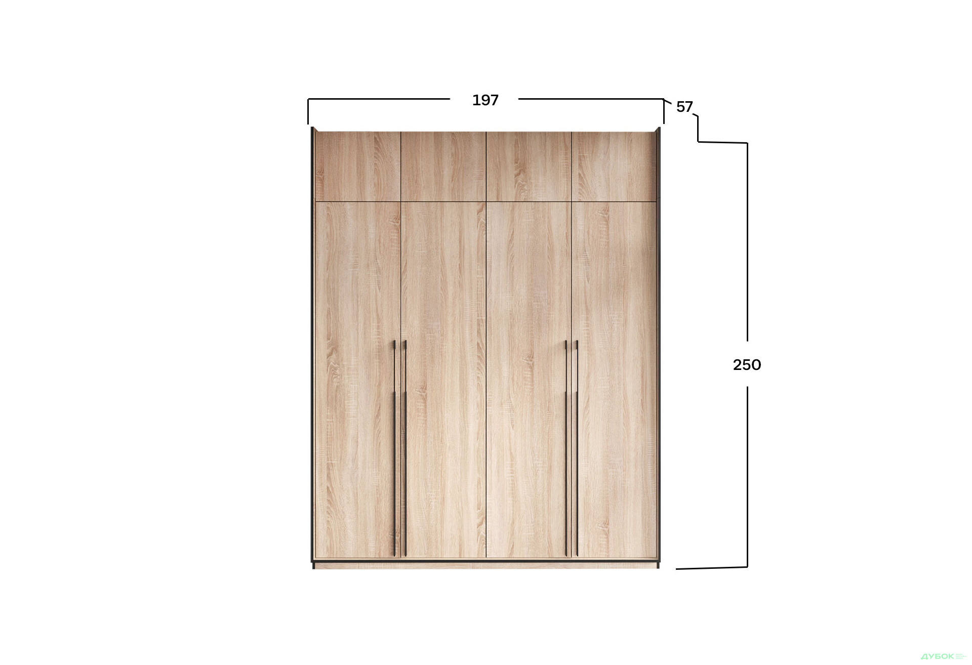 Шкаф Moreli Ramo / Рамо R-0020 4-дверный со штангой справа, полками и антресолью 196,8 см, дуб сонома - Изображение 3 Изображение 3 - Шкаф Moreli Ramo / Рамо R-0020 4-дверный со штангой справа, полками и антресолью 196,8 см, дуб сонома