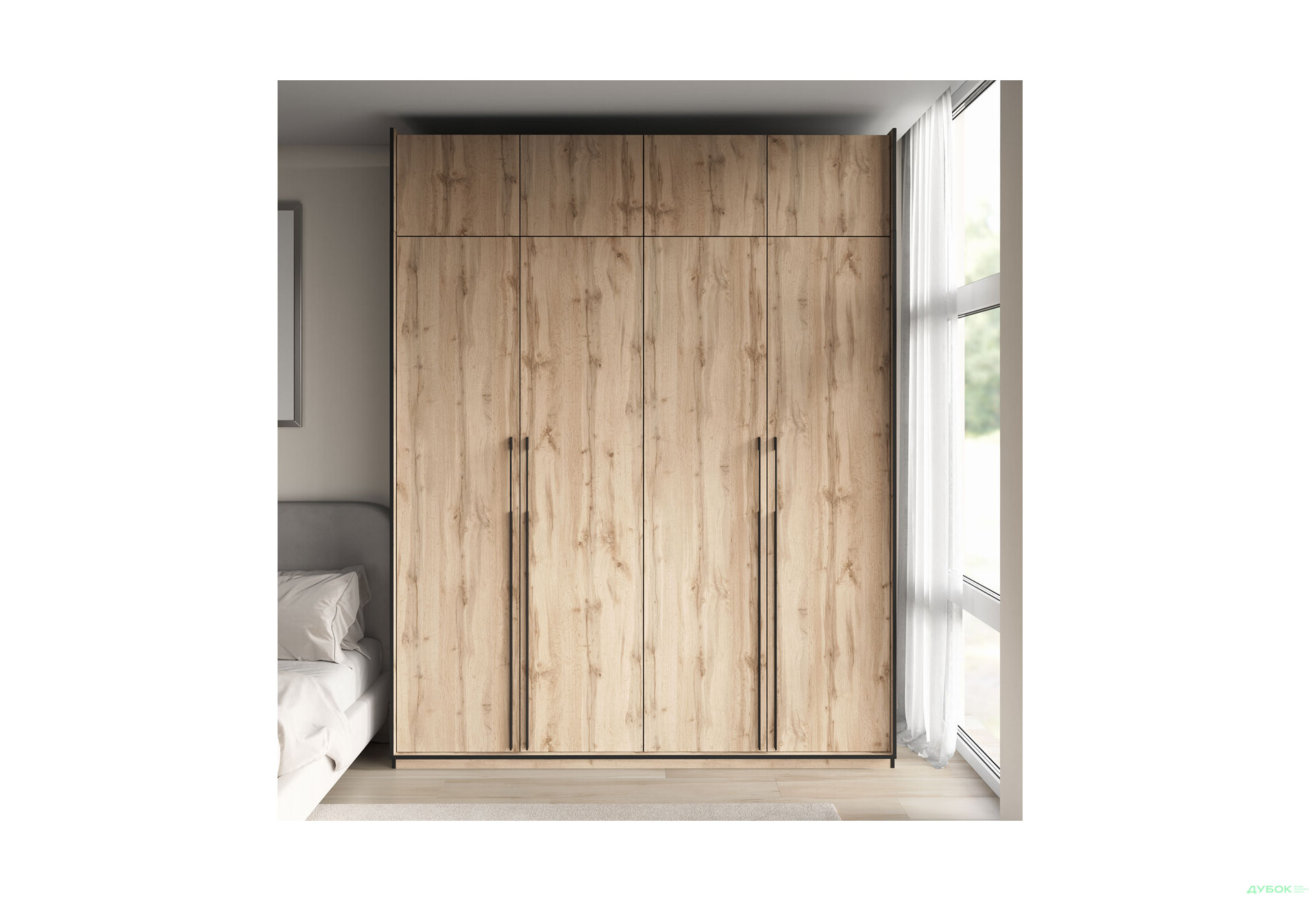 Шафа Moreli Ramo / Рамо R-0020 4-дверна зі штангою справа, полицями та антресоллю 196,8 см, дуб аппалачі - Зображення 2 Зображення 2 - Шафа Moreli Ramo / Рамо R-0020 4-дверна зі штангою справа, полицями та антресоллю 196,8 см, дуб аппалачі